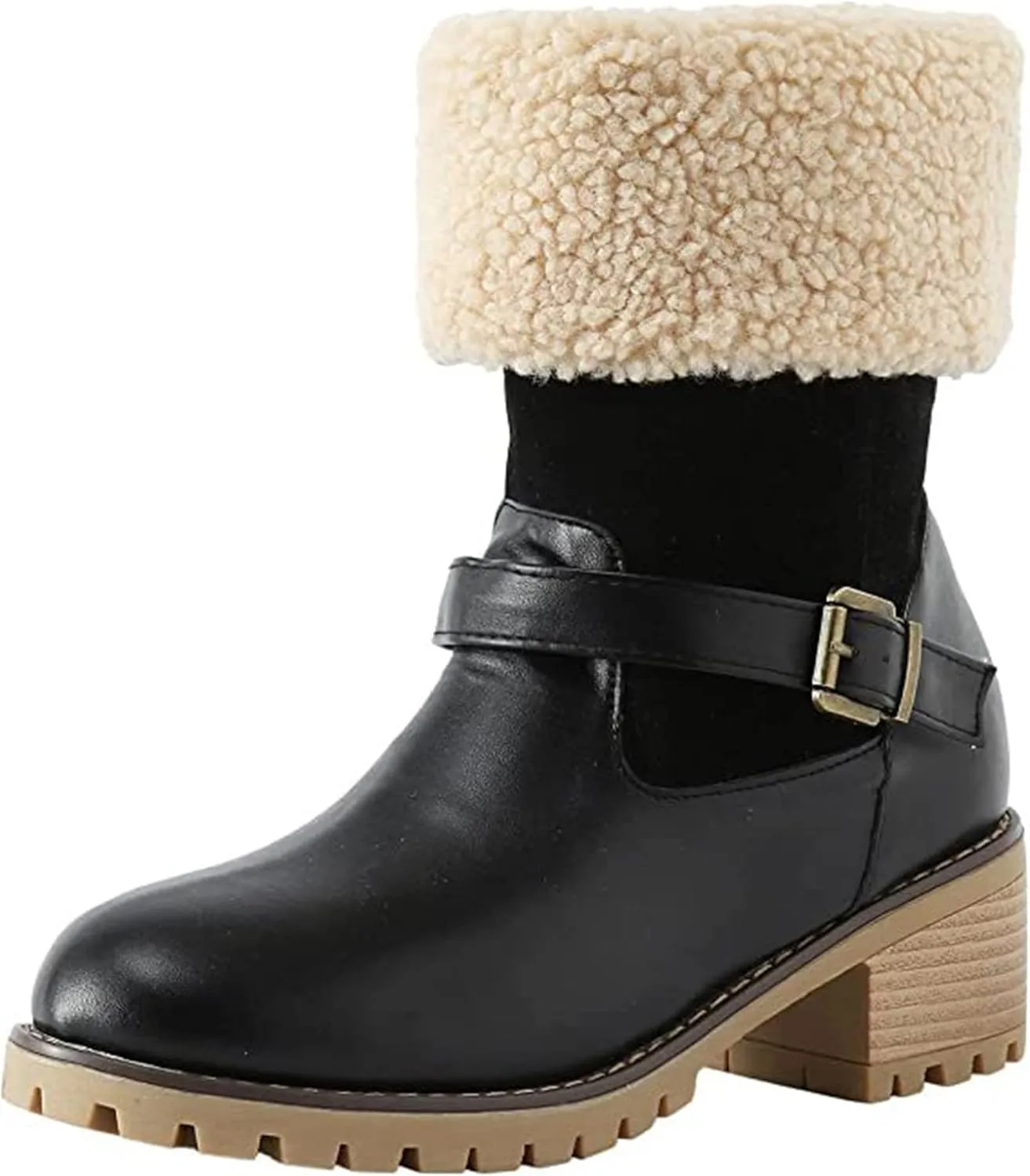 Ladmiple Snow Boots For Women Cute Tall Mid Calf Winter Warm Ankle Booties Fur Lined Anti-Slip Outdoor Slip On Shoes