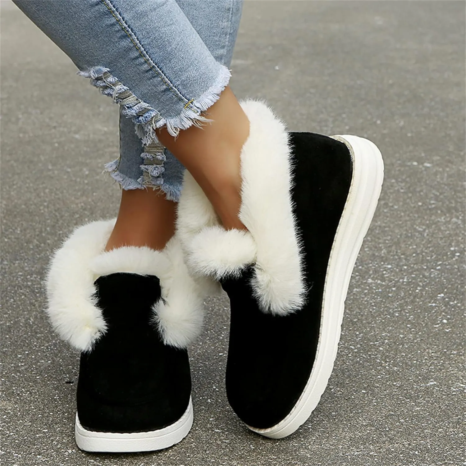Ladmiple Snow Boots For Women Slip On Winter Ankle Boots Classic Faux Fur Lined Fashion Casual Warm Outdoor Walking Shoes
