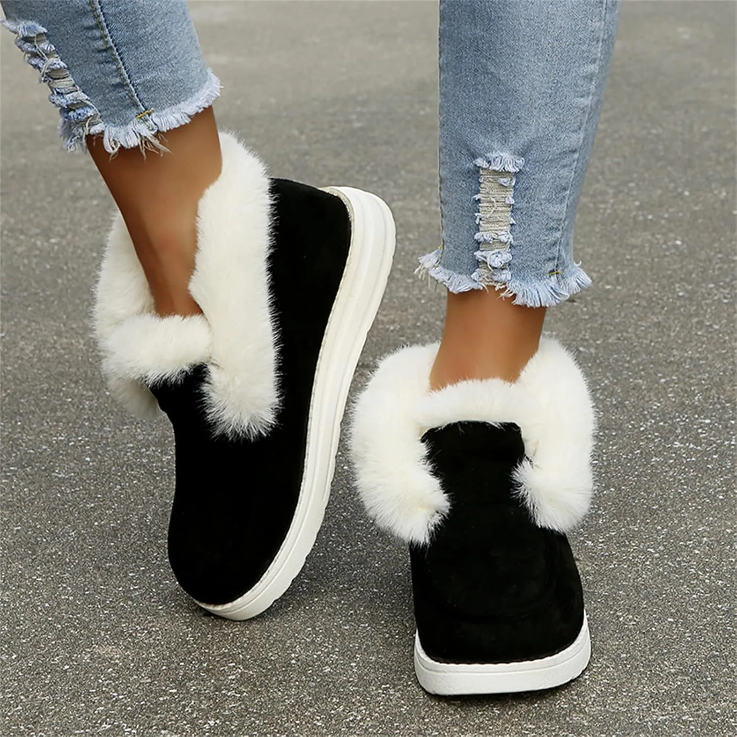 Ladmiple Snow Boots For Women Slip On Winter Ankle Boots Classic Faux Fur Lined Fashion Casual Warm Outdoor Walking Shoes