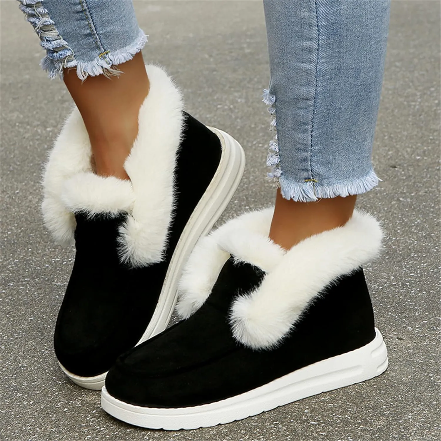 Ladmiple Snow Boots For Women Slip On Winter Ankle Boots Classic Faux Fur Lined Fashion Casual Warm Outdoor Walking Shoes