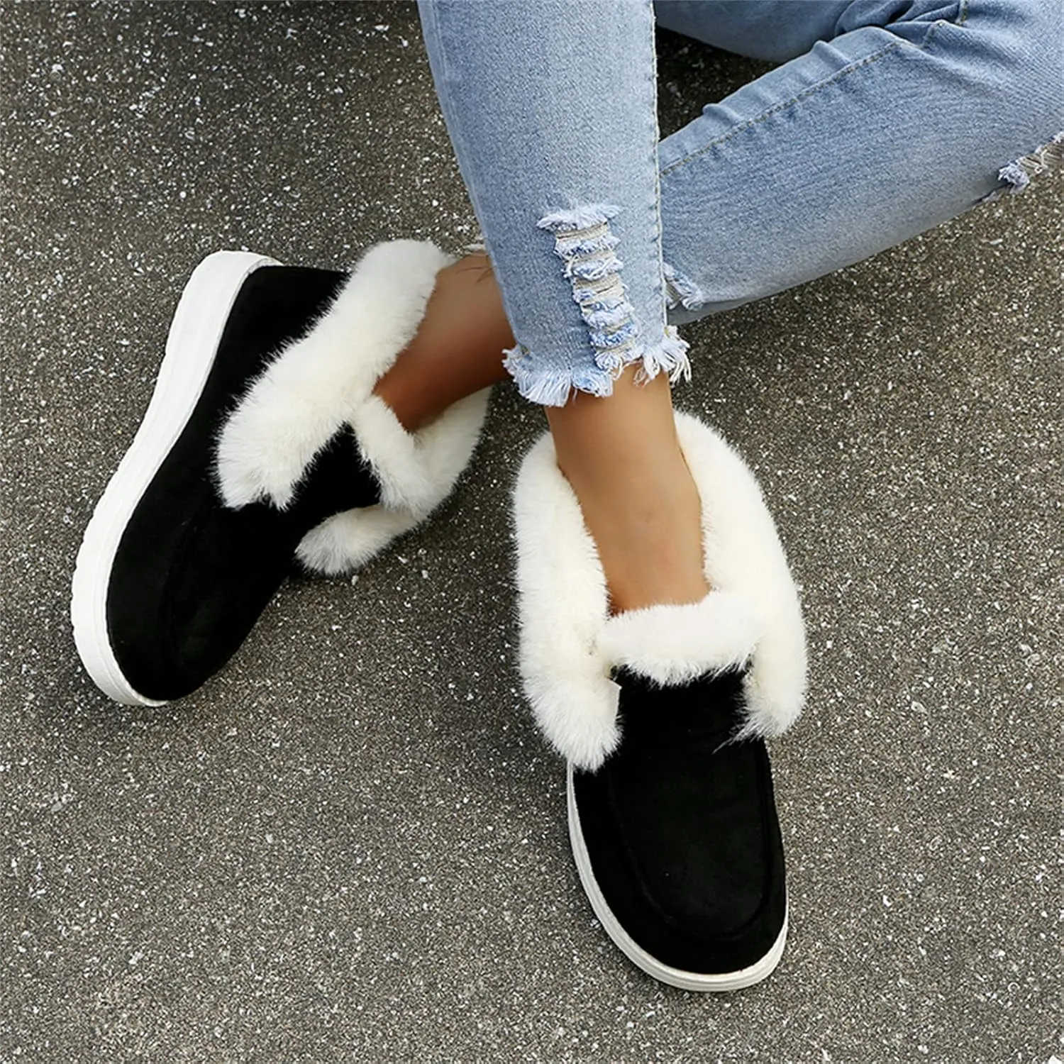 Ladmiple Snow Boots For Women Slip On Winter Ankle Boots Classic Faux Fur Lined Fashion Casual Warm Outdoor Walking Shoes
