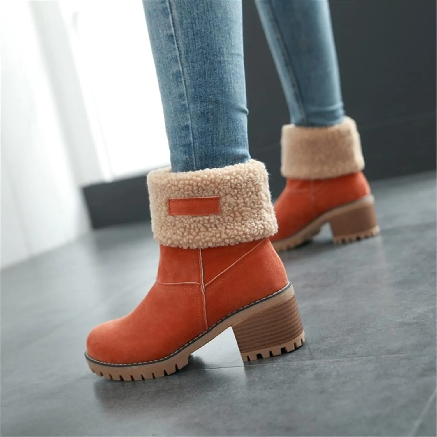 Ladmiple Snow Boots For Women Tall Mid Calf Winter Boots Warm Fashion Fur Lined Thickening Outdoor Comfortable Shoes