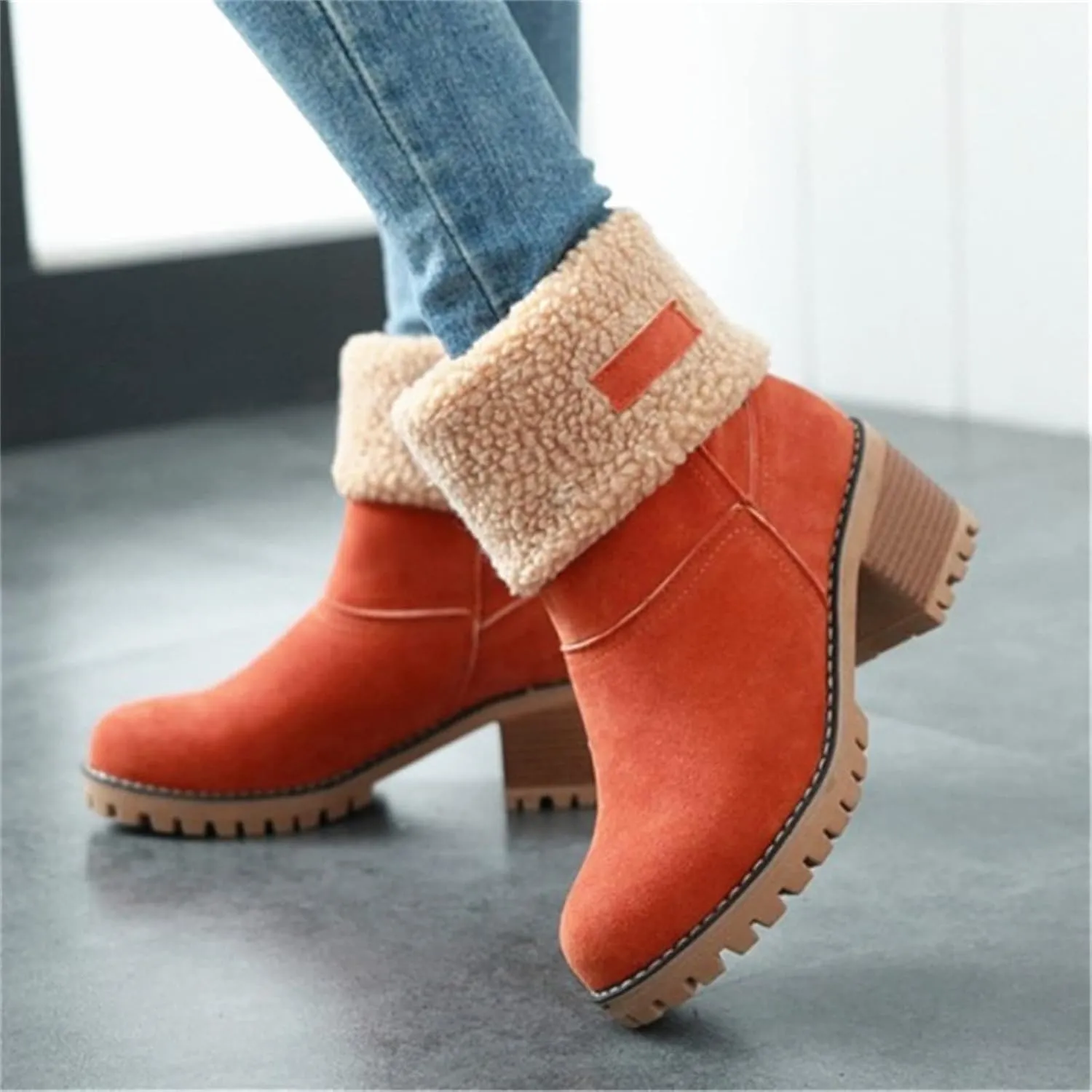 Ladmiple Snow Boots For Women Tall Mid Calf Winter Boots Warm Fashion Fur Lined Thickening Outdoor Comfortable Shoes