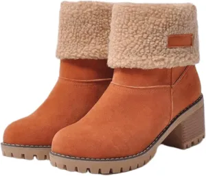 Ladmiple Snow Boots For Women Tall Mid Calf Winter Boots Warm Fashion Fur Lined Thickening Outdoor Comfortable Shoes