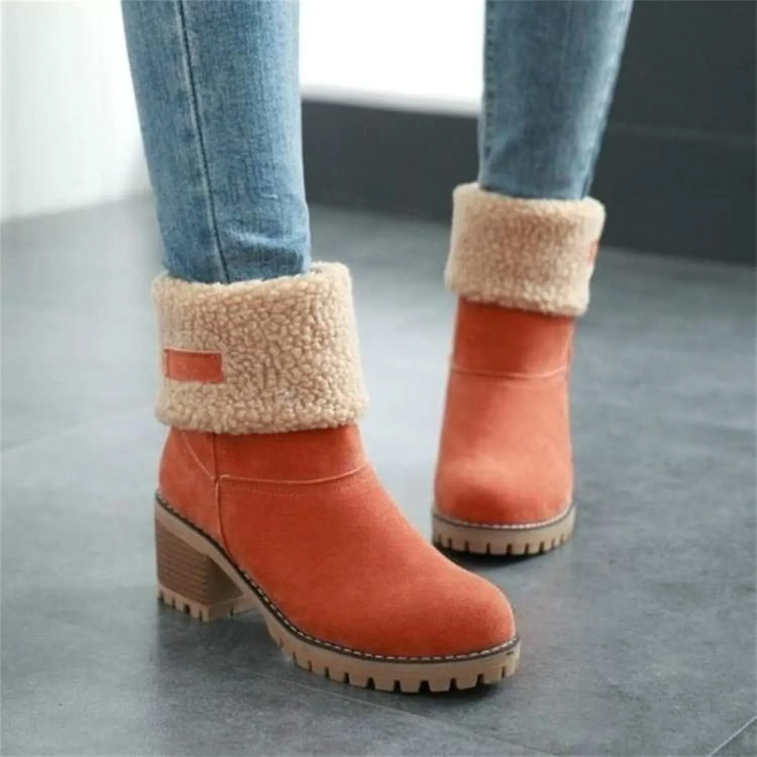 Ladmiple Snow Boots For Women Tall Mid Calf Winter Boots Warm Fashion Fur Lined Thickening Outdoor Comfortable Shoes