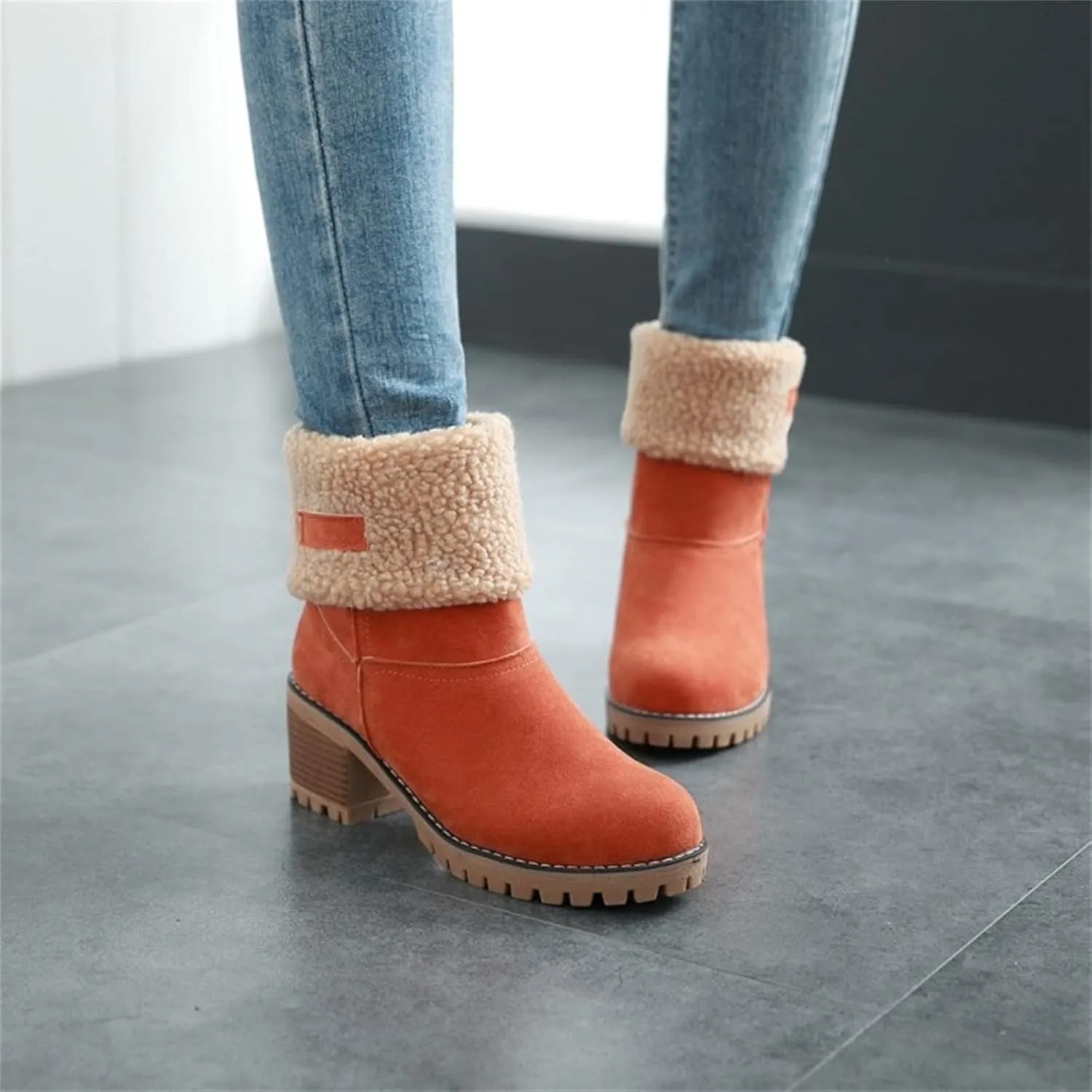 Ladmiple Snow Boots For Women Tall Mid Calf Winter Boots Warm Fashion Fur Lined Thickening Outdoor Comfortable Shoes