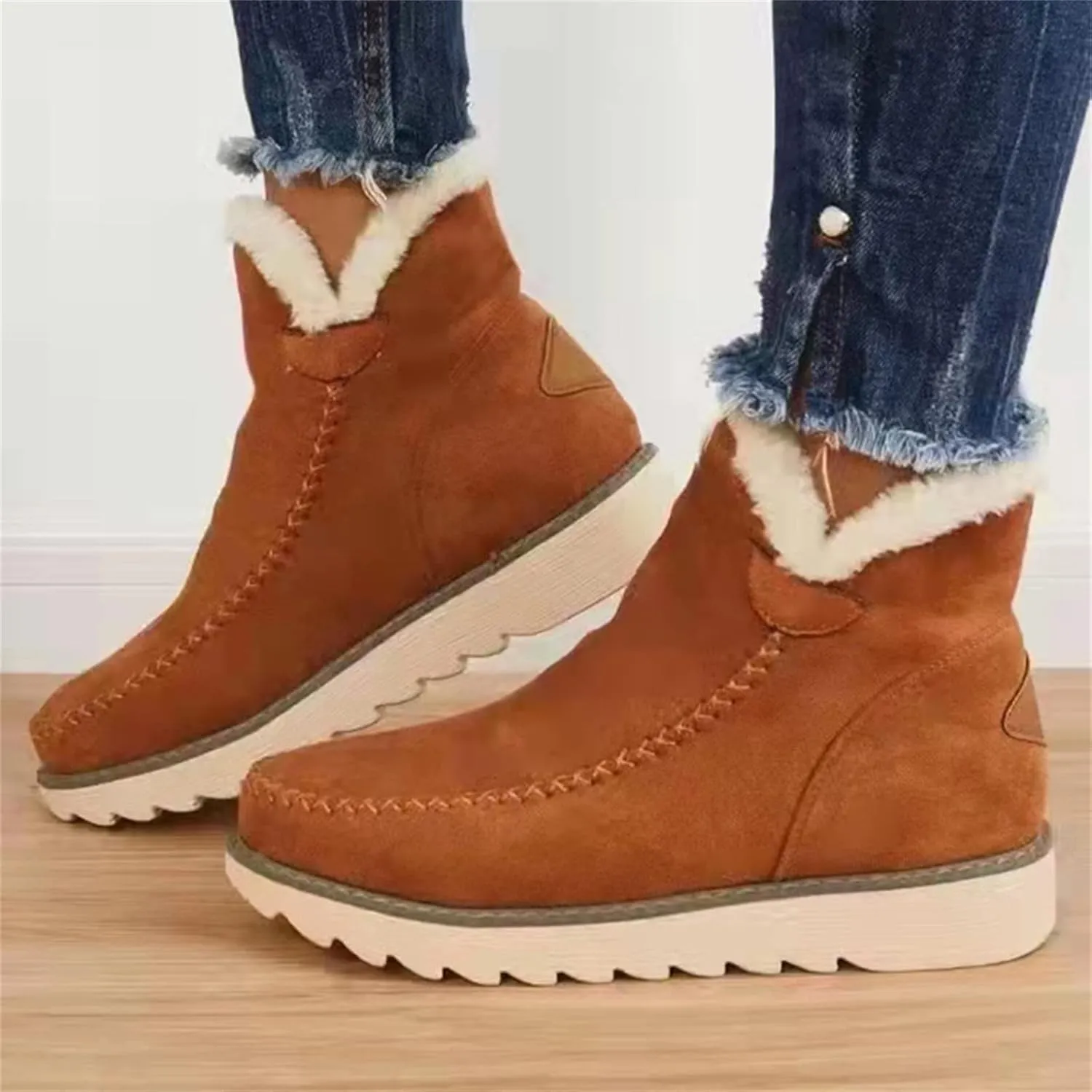 Ladmiple Snow Boots For Women Wide Faux Fur Lined Warm Winter Ankle Boots Outdoor Short Booties Fashion Slip On Walking Shoes