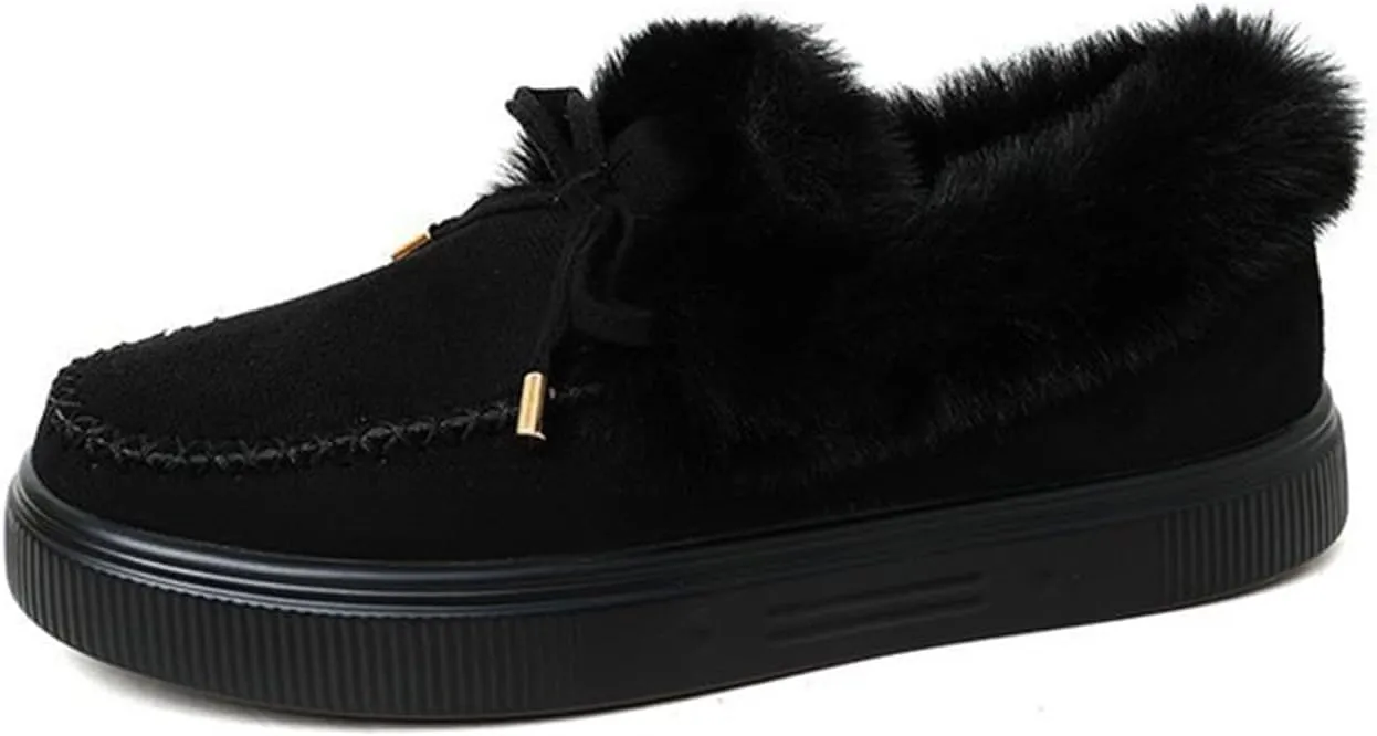 Ladmiple Snow Boots For Women Wide Width Winter Warm Booties Fur Lined Anti-Slip Outdoor Comfort Lace Up Ankle Booties