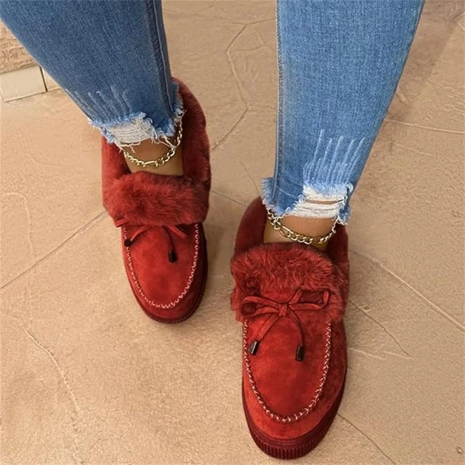 Ladmiple Winter Boots For Women Fashion Warm Fur Lined Snow Ankle Boots Outdoor Fashion Comfortable Slip On Short Booties
