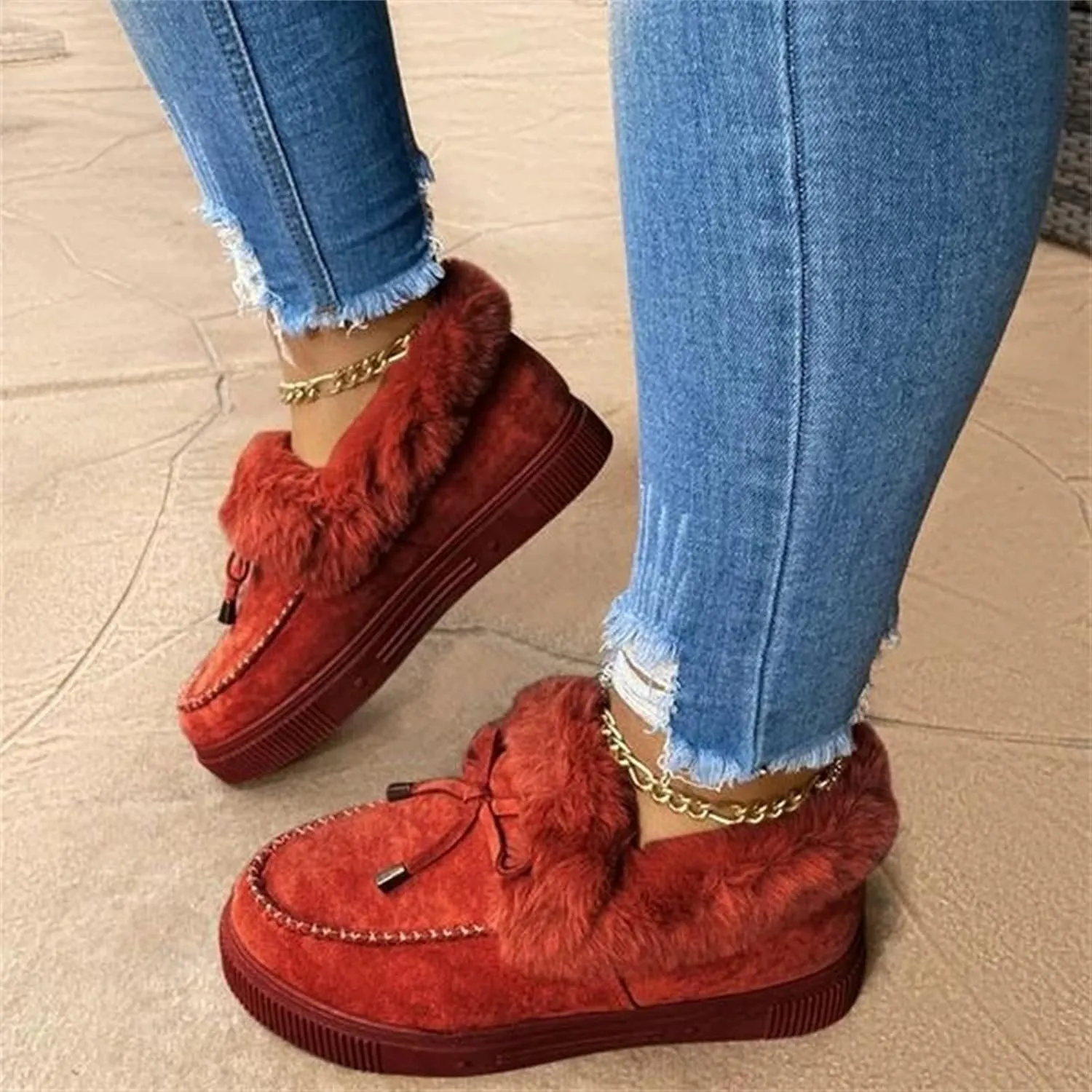 Ladmiple Winter Boots For Women Fashion Warm Fur Lined Snow Ankle Boots Outdoor Fashion Comfortable Slip On Short Booties