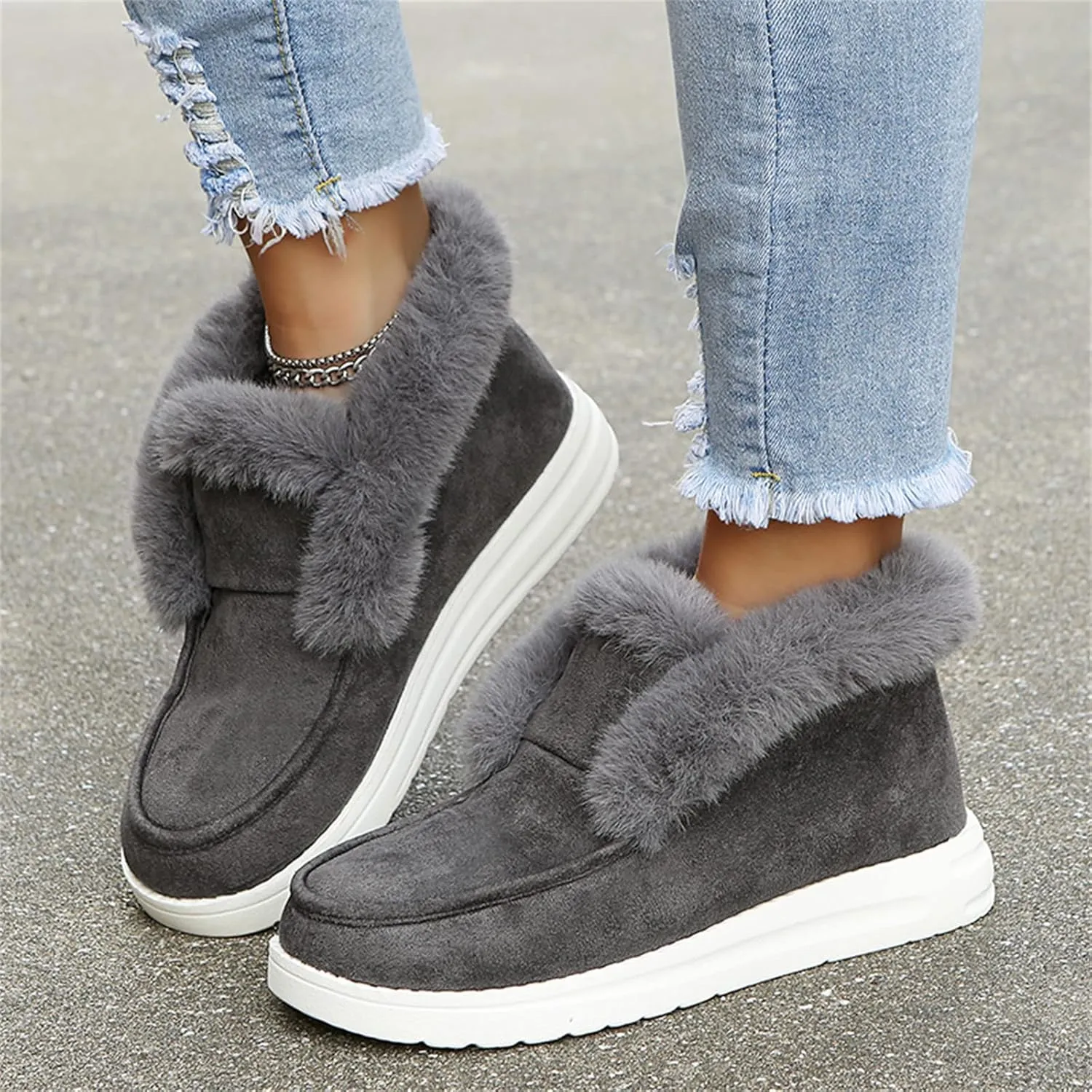 Ladmiple Winter Boots For Women Warm Casual Slip-on Loafers Shoes Faux Fur-Lined Comfortable Lightweight Snow Ankle Booties