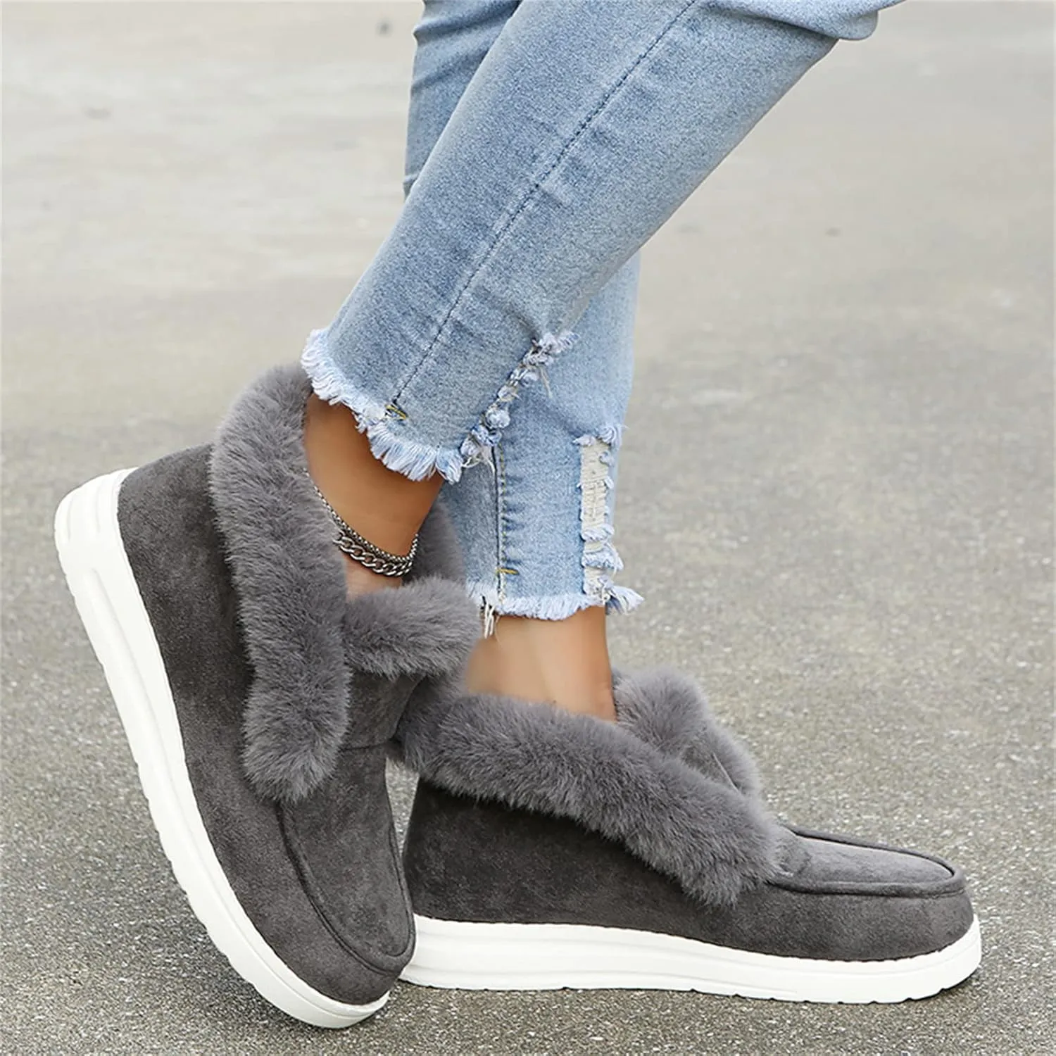 Ladmiple Winter Boots For Women Warm Casual Slip-on Loafers Shoes Faux Fur-Lined Comfortable Lightweight Snow Ankle Booties