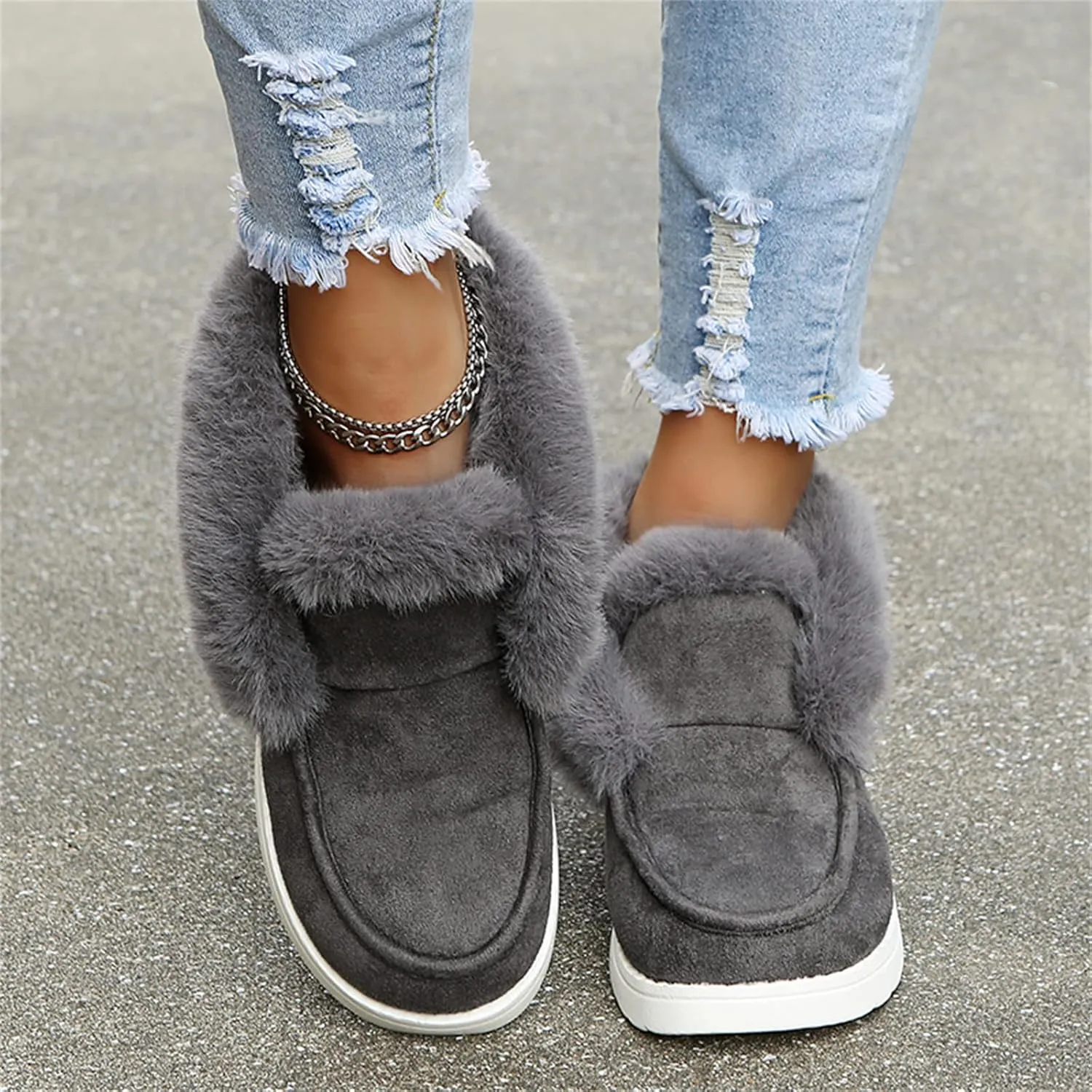Ladmiple Winter Boots For Women Warm Casual Slip-on Loafers Shoes Faux Fur-Lined Comfortable Lightweight Snow Ankle Booties