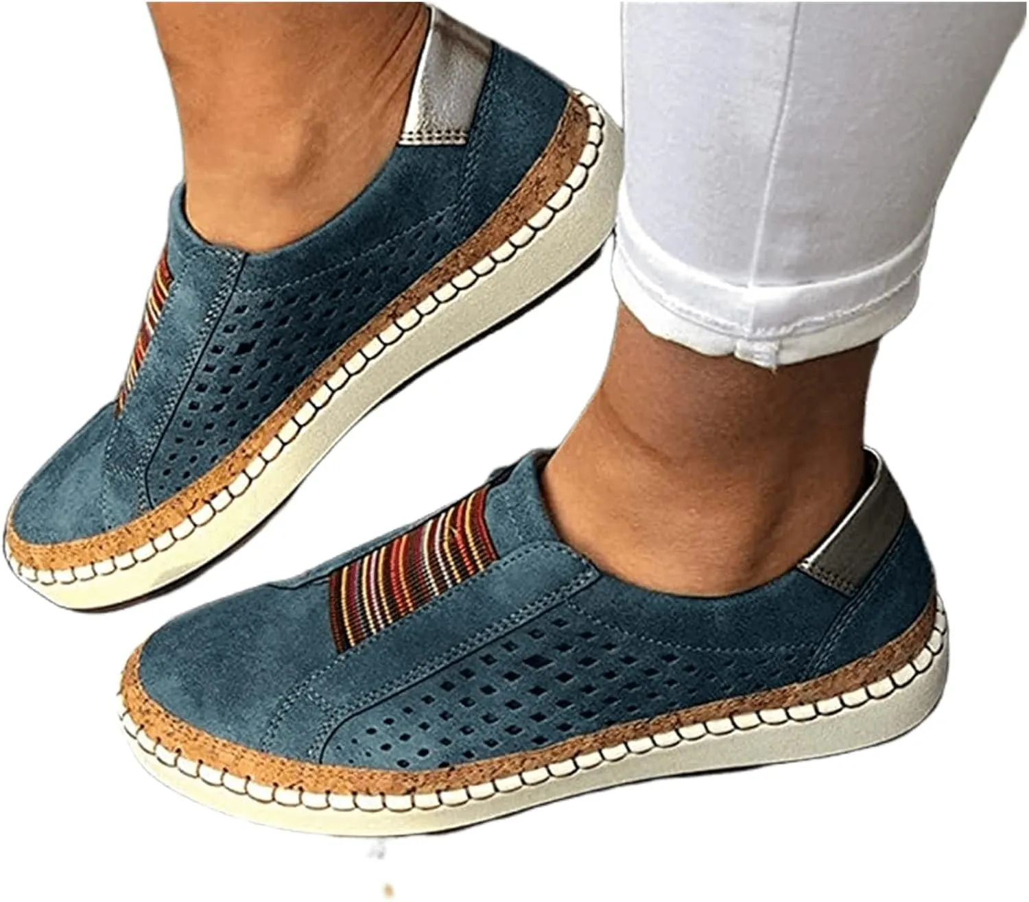 Lausiuoe Shoes For Women Dressy Flats Canvas Loafers Fashion Round Toe Non-Slip Casual Comfortable Walking Slip On Sneakers