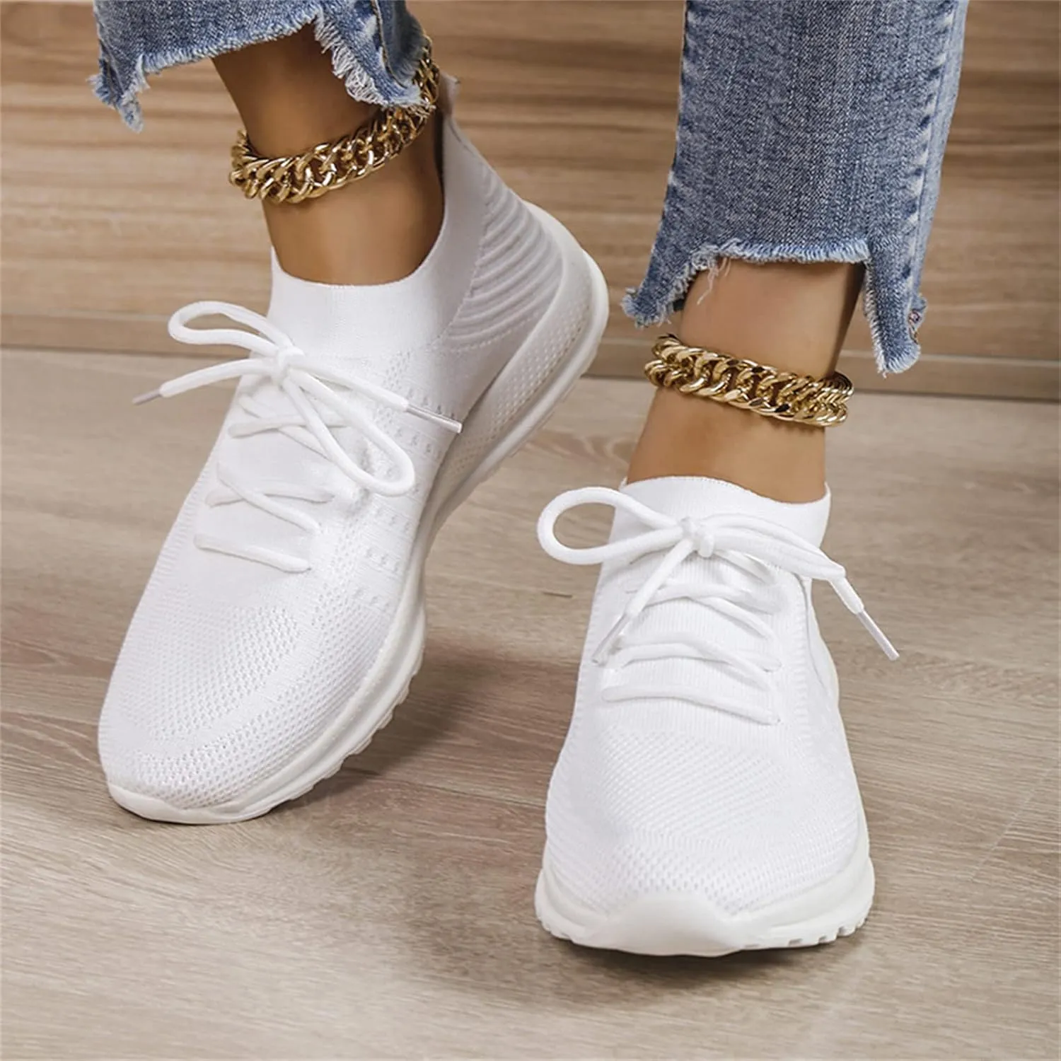 Lausiuoe Shoes For Women Sneakers Wide Width Athletic Walking Shoes Casual Mesh Slip On Comfortable Work Sock Sneakers