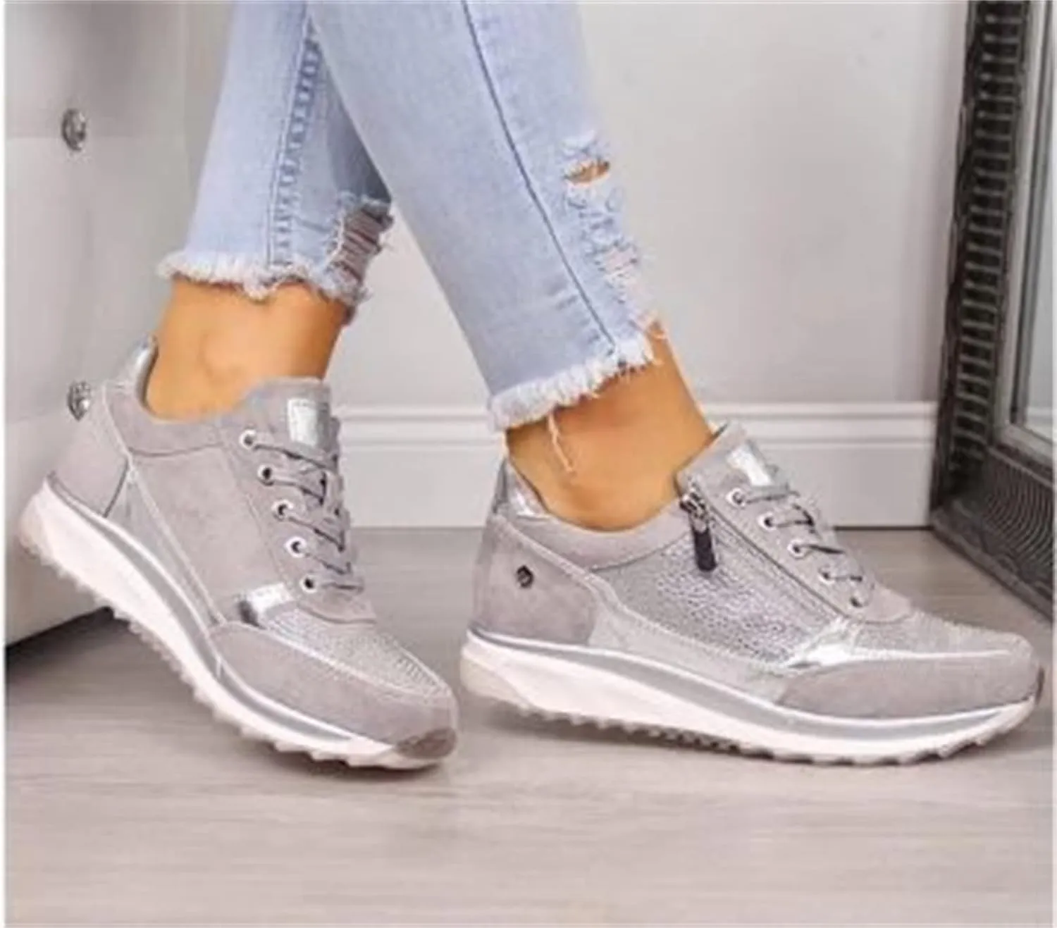 Lausiuoe Sneakers For Women Slip On Arch Support Sneakers Fashion Comfortable Non-Slip Gym Sports Running Walking Shoes