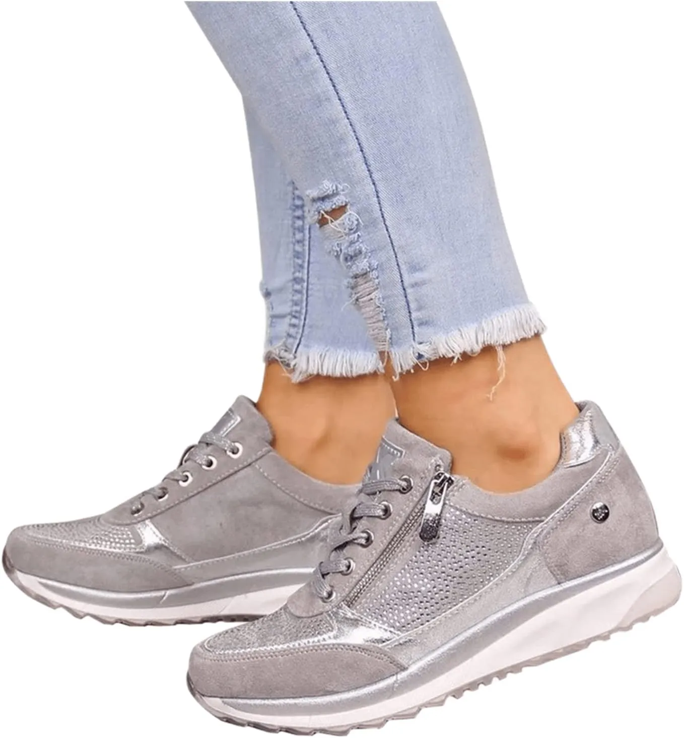 Lausiuoe Sneakers For Women Slip On Arch Support Sneakers Fashion Comfortable Non-Slip Gym Sports Running Walking Shoes