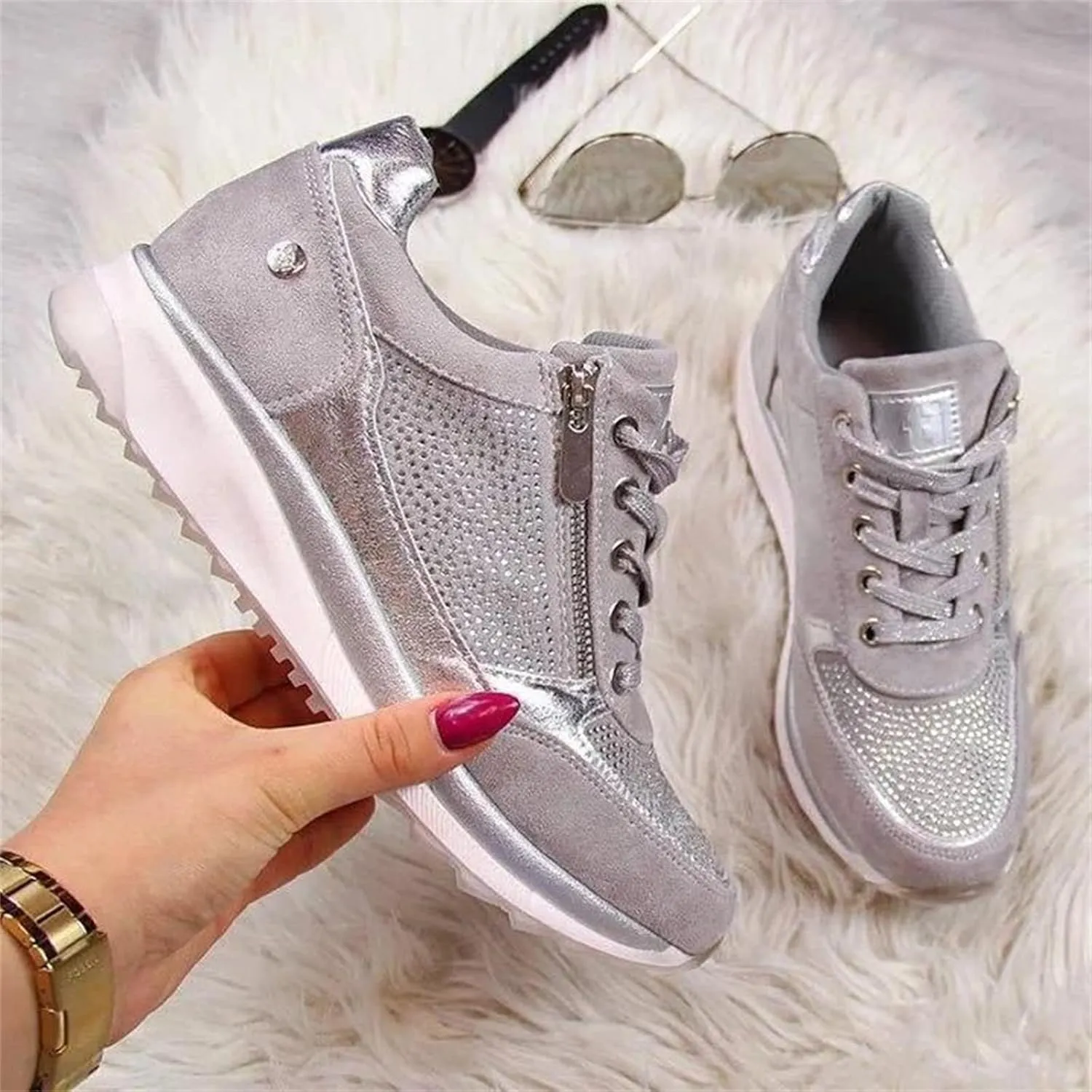 Lausiuoe Sneakers For Women Slip On Arch Support Sneakers Fashion Comfortable Non-Slip Gym Sports Running Walking Shoes
