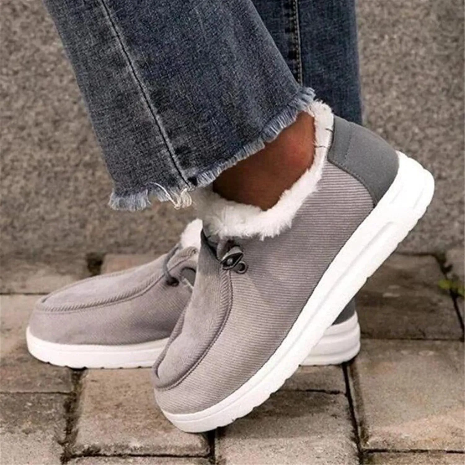 Lausiuoe Snow Boots For Women Cute Fur Lined Classic Fuzzy Fashion Winter Slip On Ankle Booties Fashion Warm Shoes Loafers