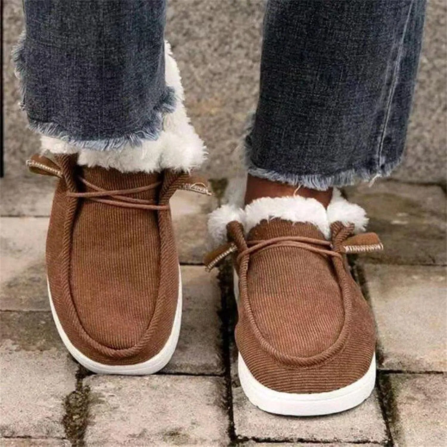 Lausiuoe Snow Boots For Women Cute Wide Calf Ankle Booties Slip On Comfort Winter Fuzzy Fashion Casual Walking Shoes Loafers