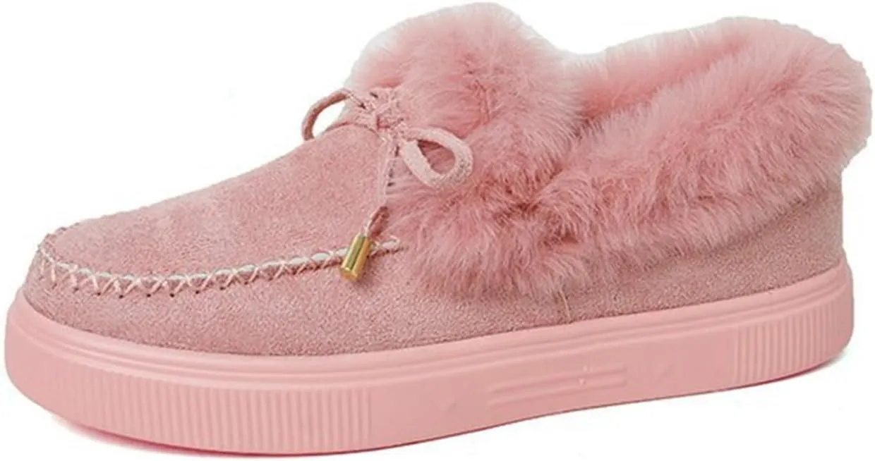 Lausiuoe Snow Boots For Women Cute Wide Calf Fuzzy Ankle Booties Winter Warm Fluffy Silp On Comfort Casual Fashion Loafers