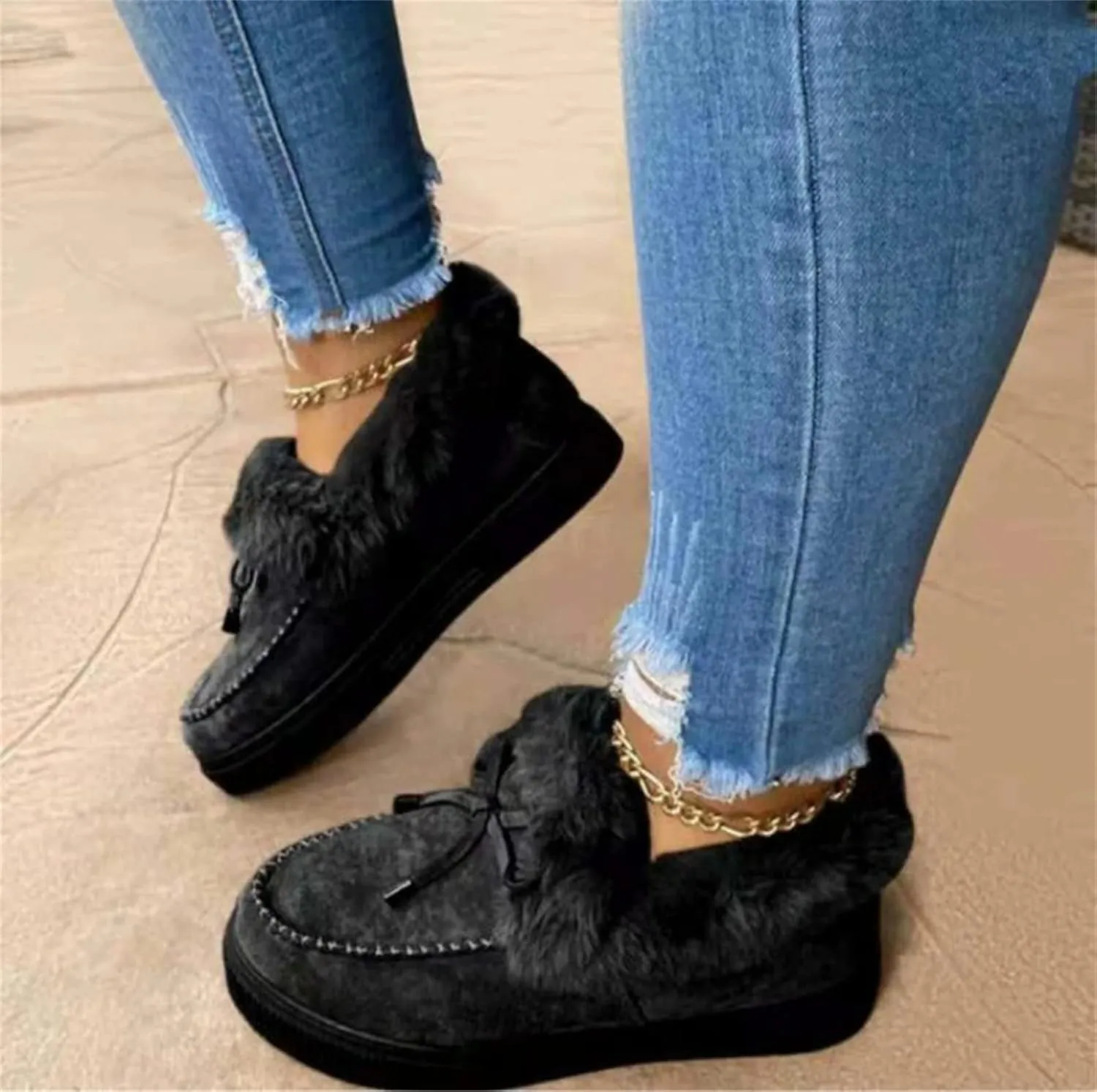 Lausiuoe Snow Boots For Women Wide Width Fuzzy Ankle Bootie Winter Warm Fluffy Silp On Comfortable Casual Fashion Loafers