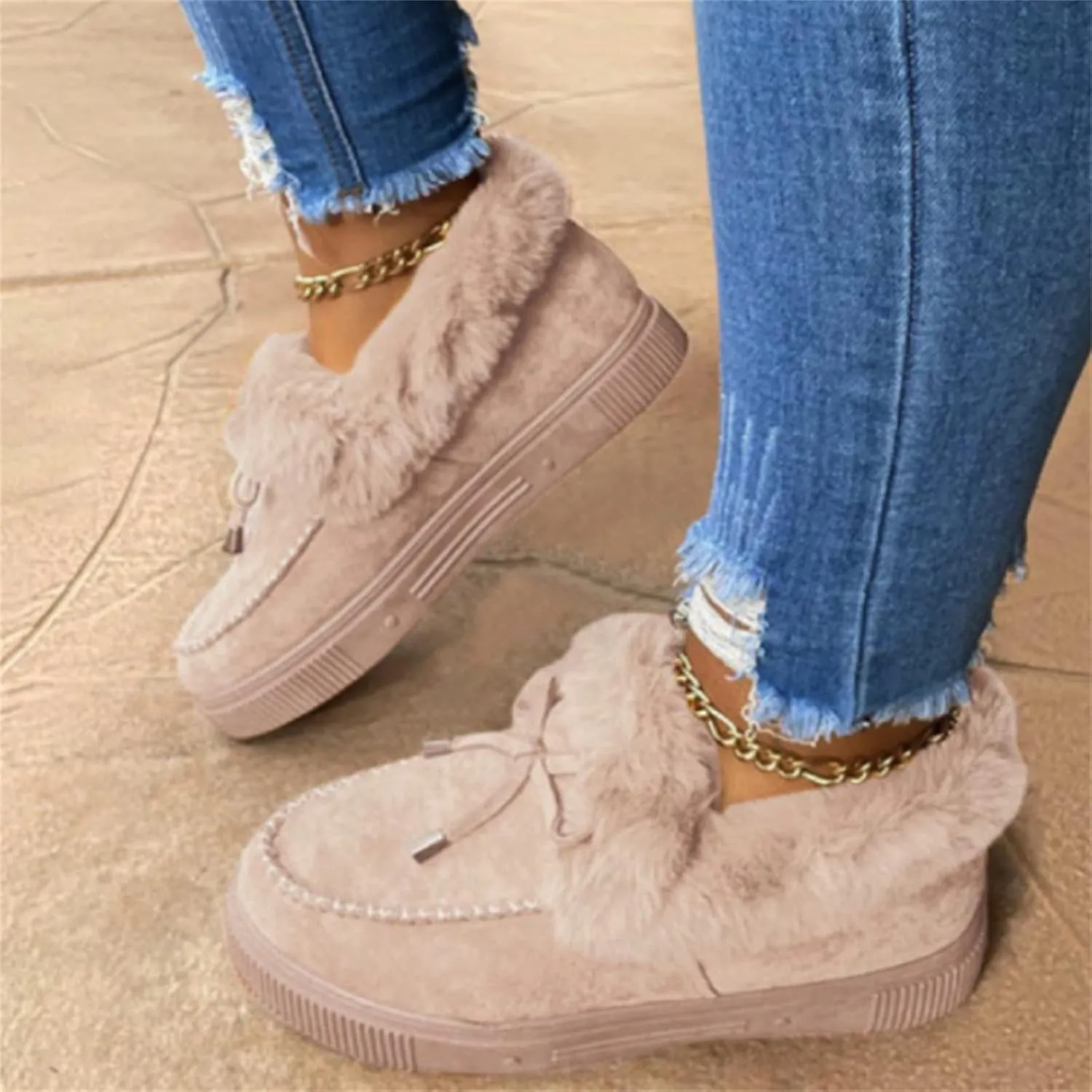 Lausiuoe Snow Boots For Women Wide Width Fuzzy Ankle Bootie Winter Warm Fluffy Silp On Comfortable Casual Fashion Loafers