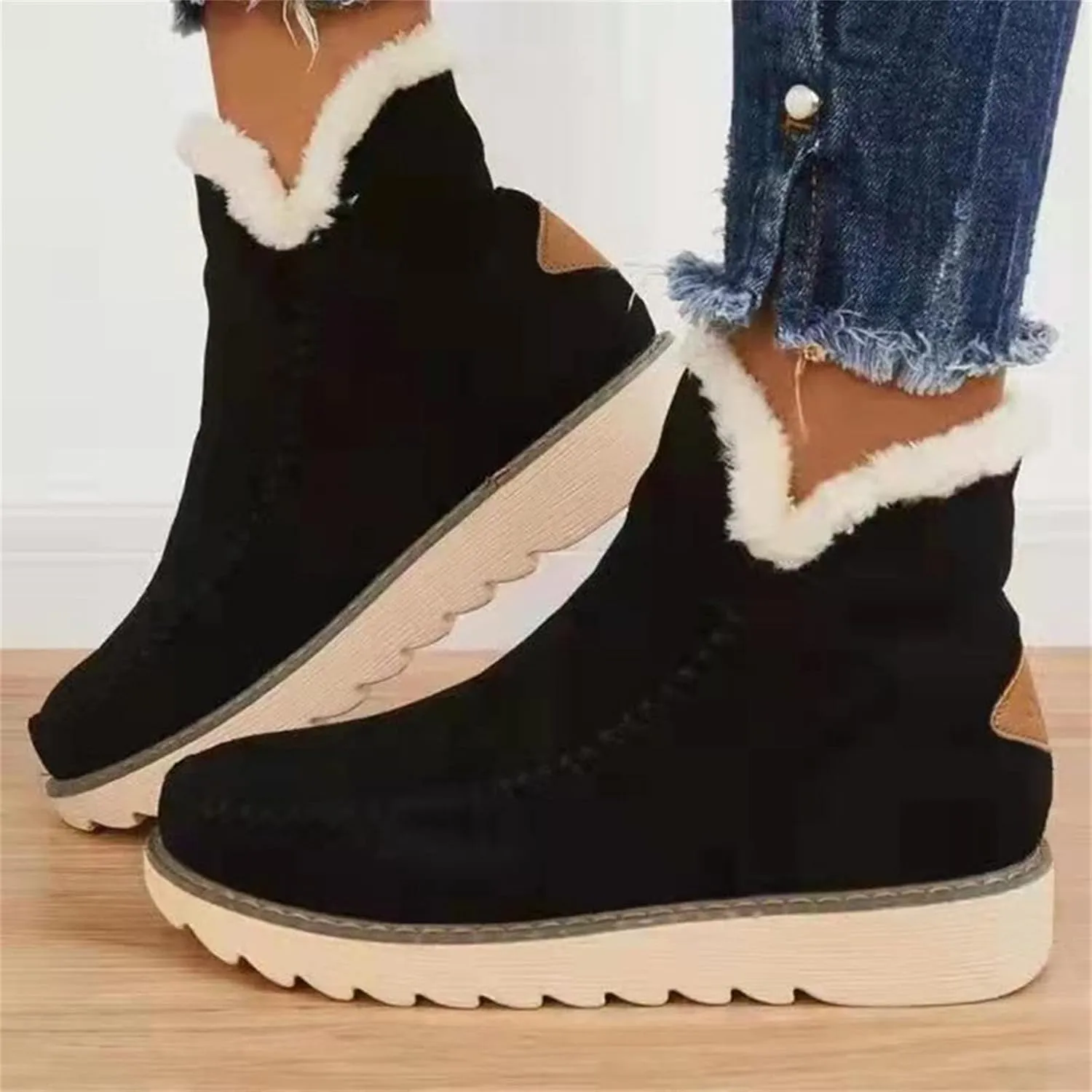 Lausiuoe Trending Winter Boots For Women 2024 Snow Ankle Booties Slip On Comfortable Fuzzy Fashion Casual Loafers Shoes