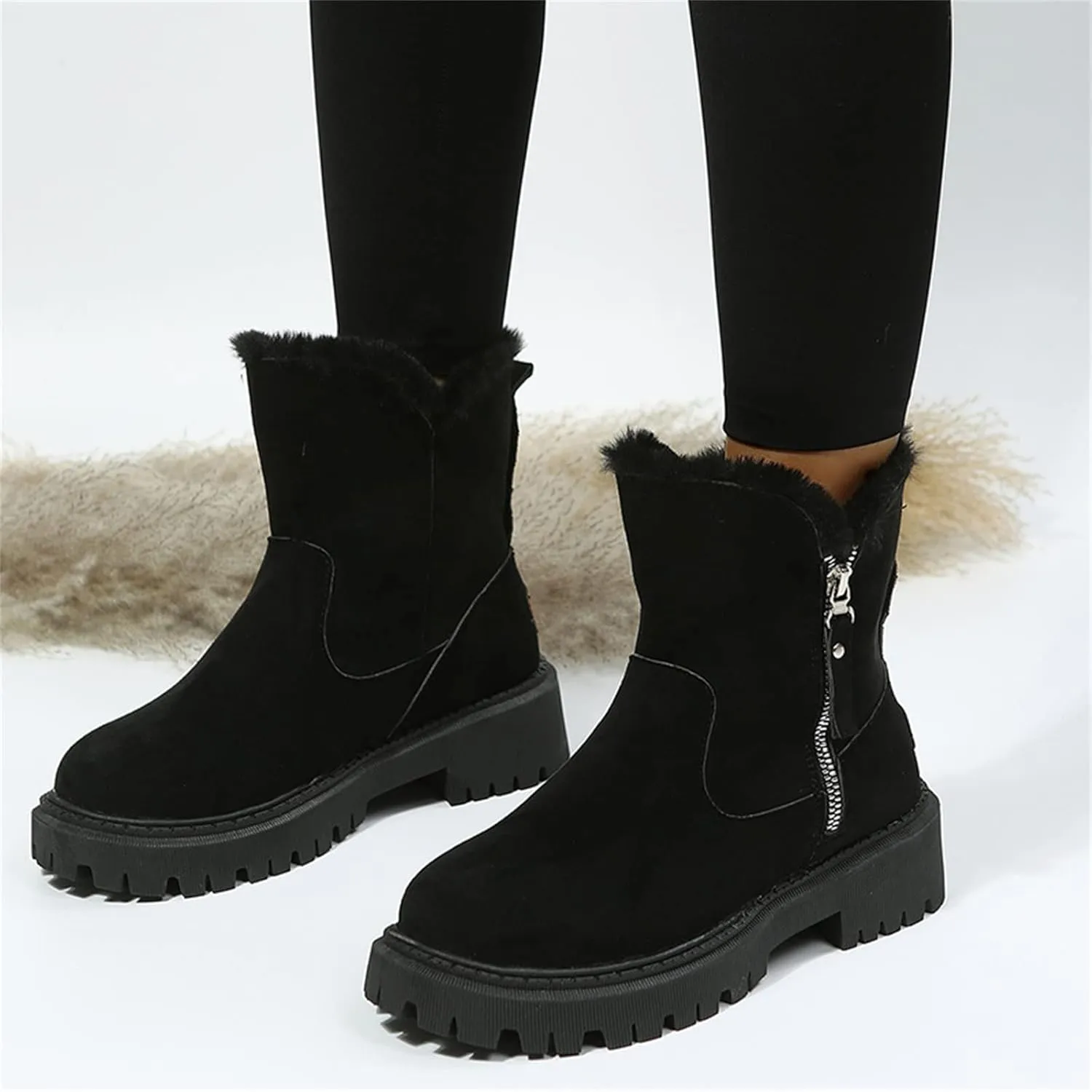 Lausiuoe Winter Dress Boots For Women 2024 Snow Boots Warm Fur Lined Casual Fashion Trendy Fuzzy Loafers Shoes Ankle Booties