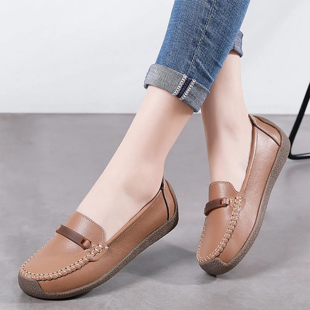 Leather Shoes Woman Slip On