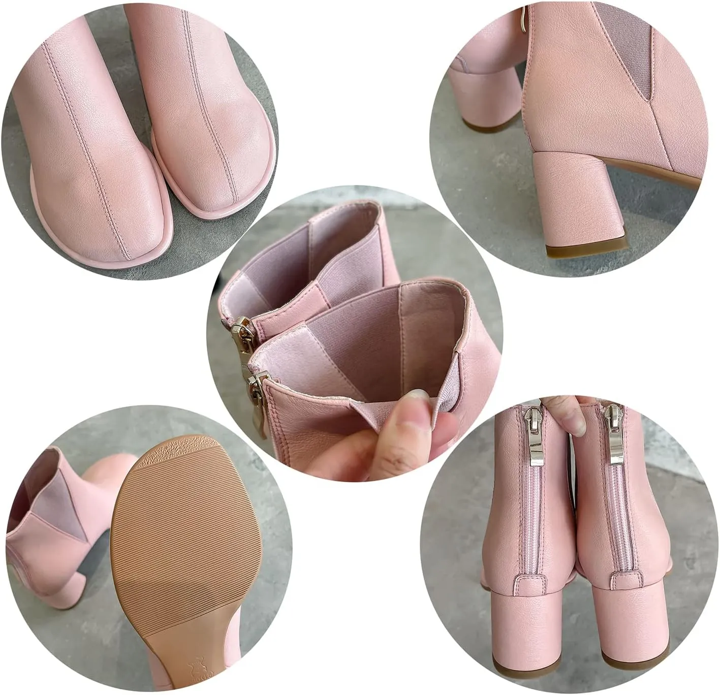 LEHOOR Womens Comfortable Low Chunky Block Heel Chelsea Boots Back Zipper Round Closed Toe Mid Thick Heels Elastic Chelsea Ankle Booties Matte Leather Zip Up Fall Winter Boots Dressy 4-11 M US