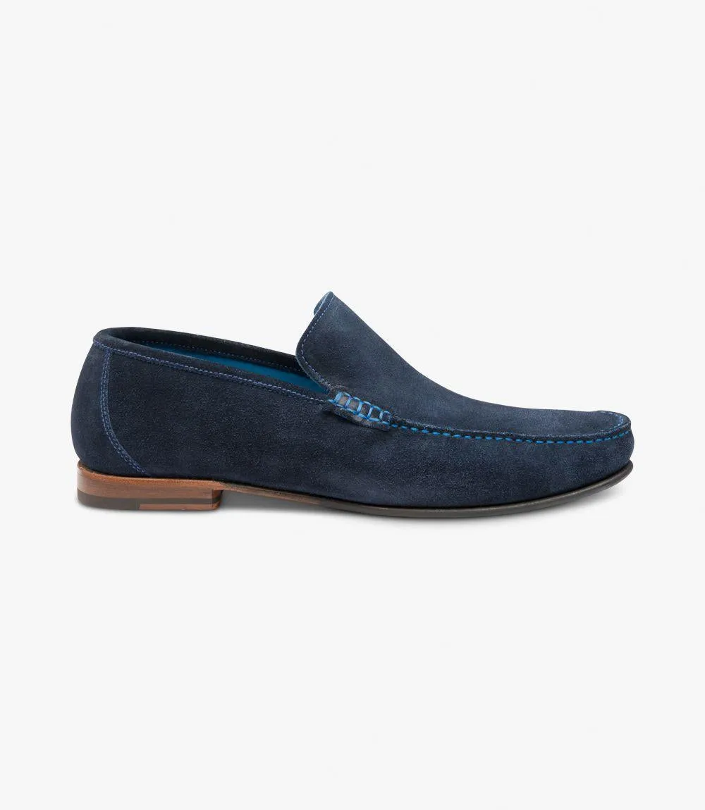 LOAKE NICHOLSON NAVY DRIVER SHOE LEATHER/RUBBER SOLE F-MEDIUM