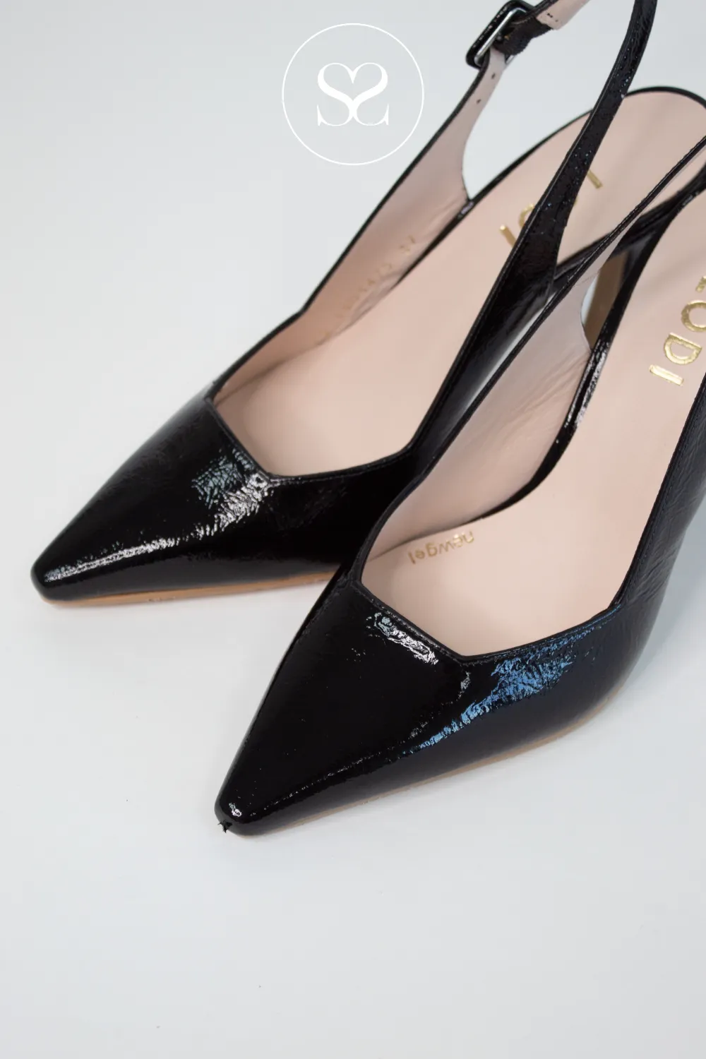 LODI MODERN BLACK LEATHER HIGH HEEL SLINGBACK