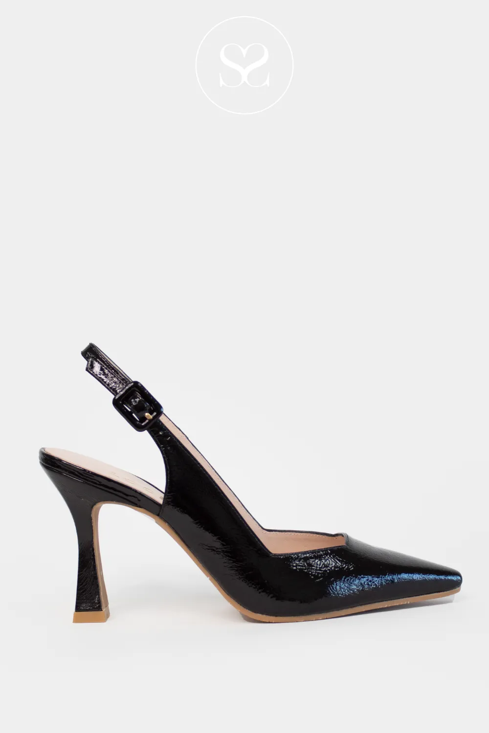 LODI MODERN BLACK LEATHER HIGH HEEL SLINGBACK