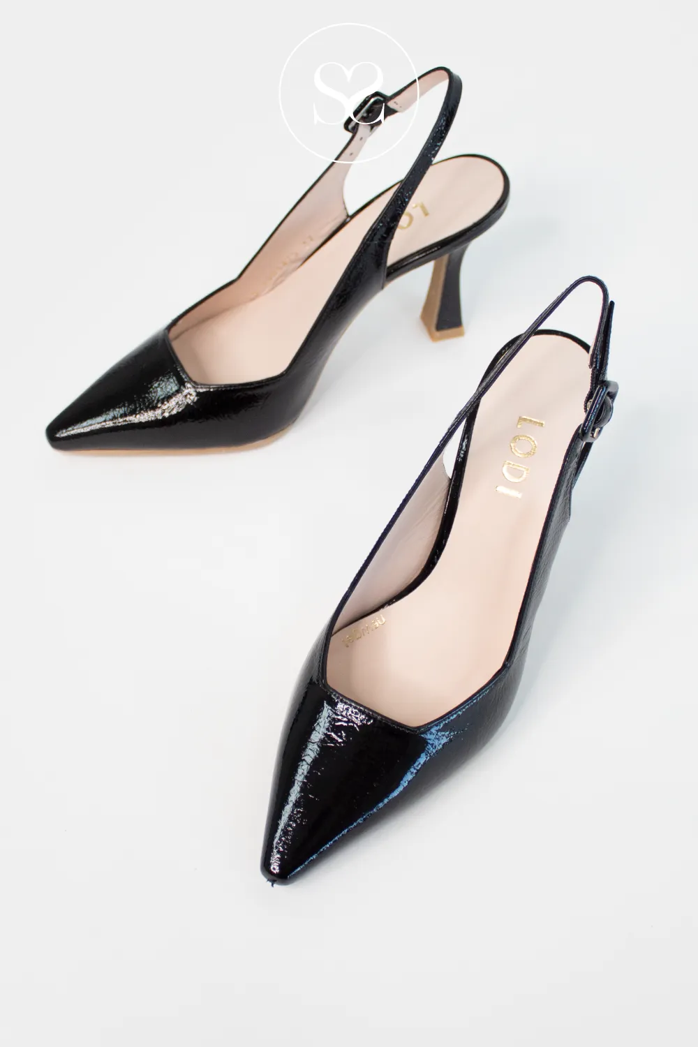 LODI MODERN BLACK LEATHER HIGH HEEL SLINGBACK