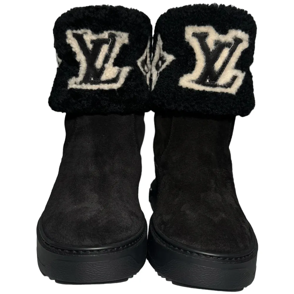LOUIS VUITTON LV Women's Fur Boots Black Size 6 UK LHQ187