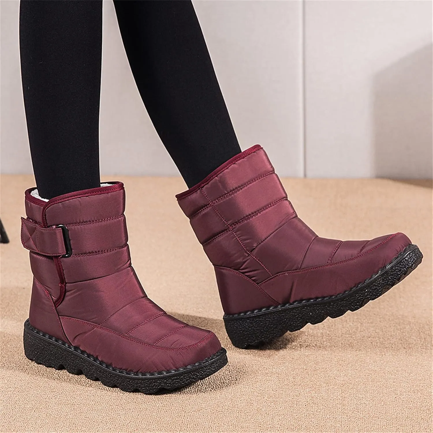 Lug Sole Snow Boots for Women Fur Lined Warm Outdoor Walking Boots Winter Waterproof Non-Slip Booties Snow Shoes