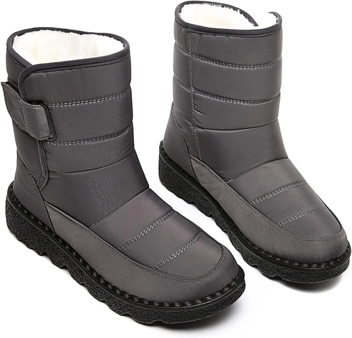 Lug Sole Snow Boots for Women Fur Lined Warm Outdoor Walking Boots Winter Waterproof Non-Slip Booties Snow Shoes