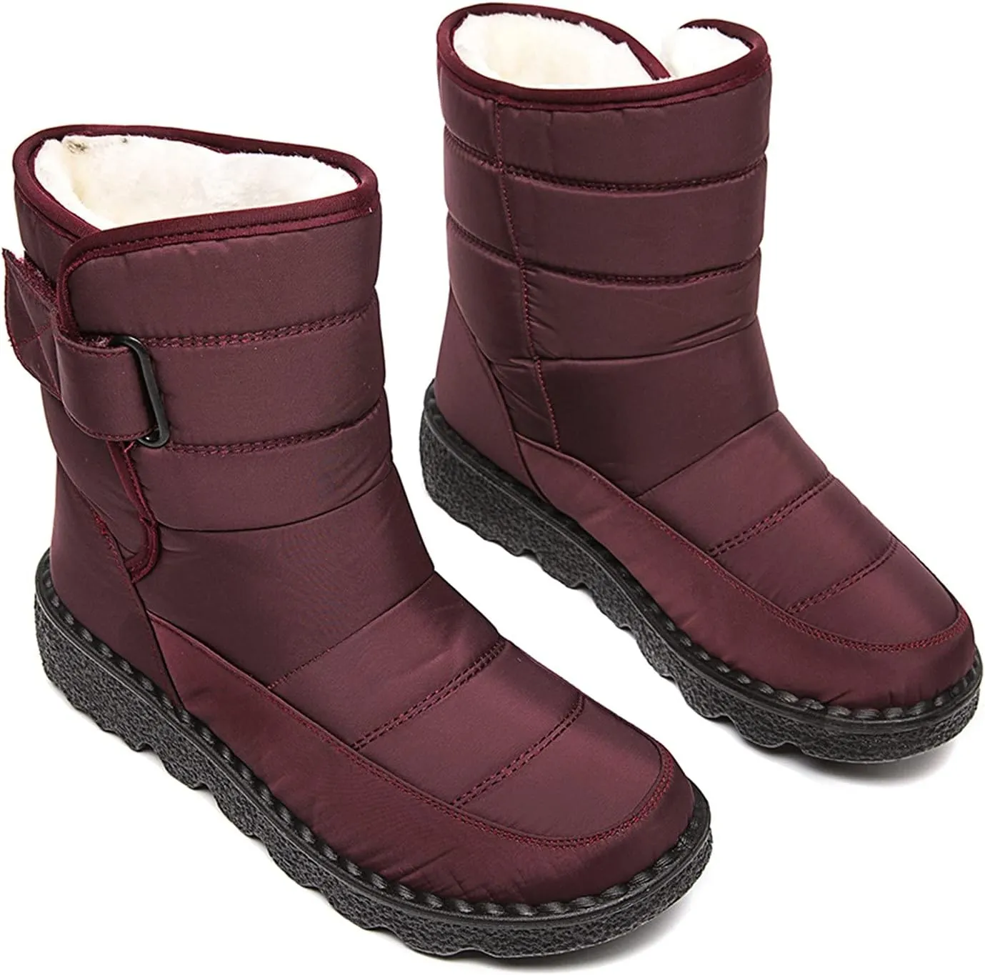 Lug Sole Snow Boots for Women Fur Lined Warm Outdoor Walking Boots Winter Waterproof Non-Slip Booties Snow Shoes