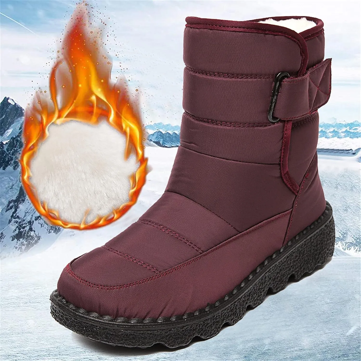 Lug Sole Snow Boots for Women Fur Lined Warm Outdoor Walking Boots Winter Waterproof Non-Slip Booties Snow Shoes