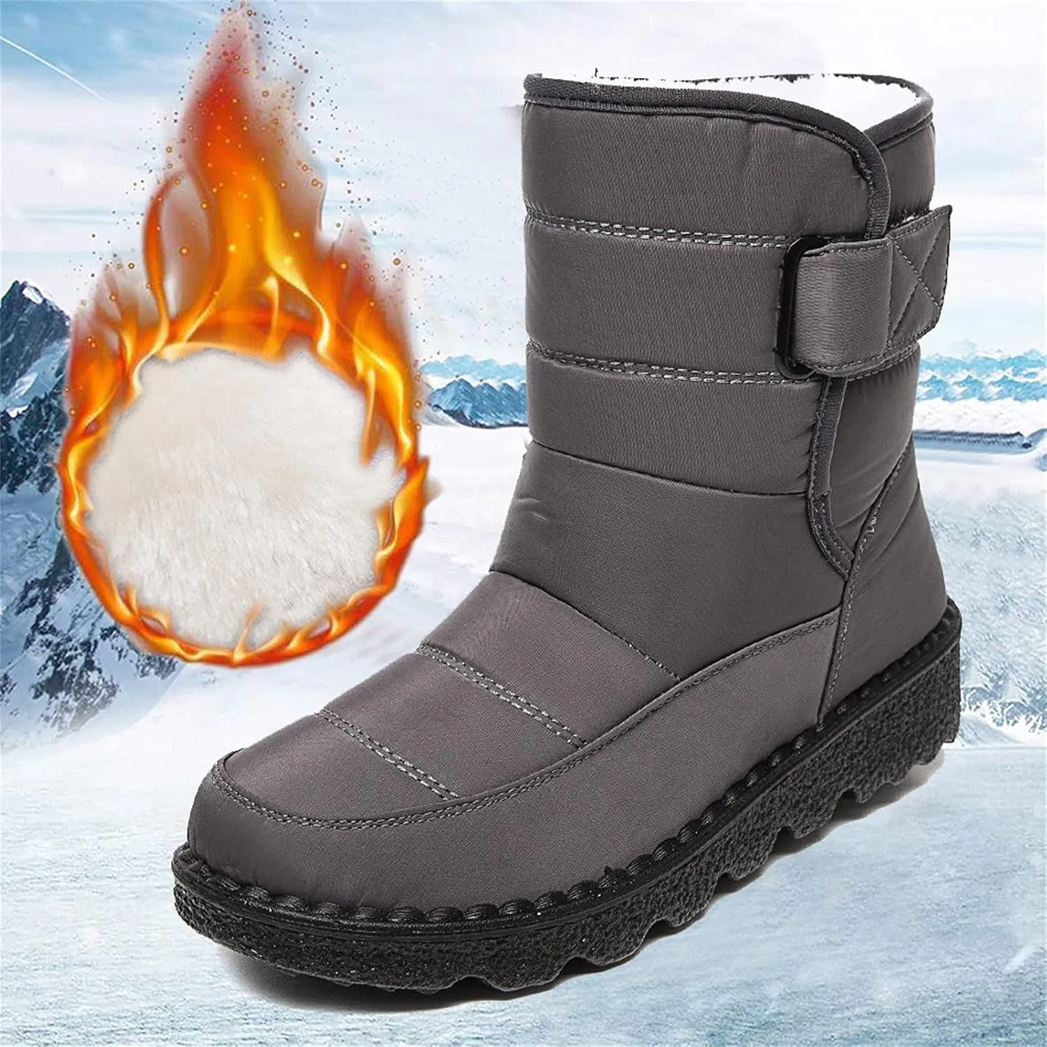 Lug Sole Snow Boots for Women Fur Lined Warm Outdoor Walking Boots Winter Waterproof Non-Slip Booties Snow Shoes