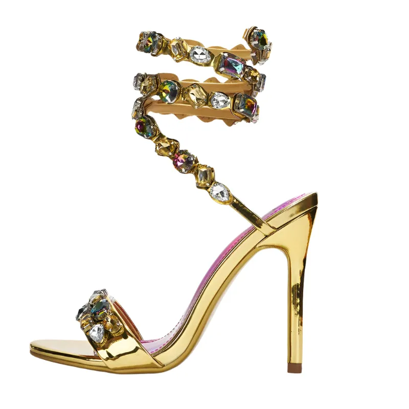Luxury Crystal Wraparound Gladiator Stiletto Sandals for Women – High Heels, Wedding & Prom Summer Shoes