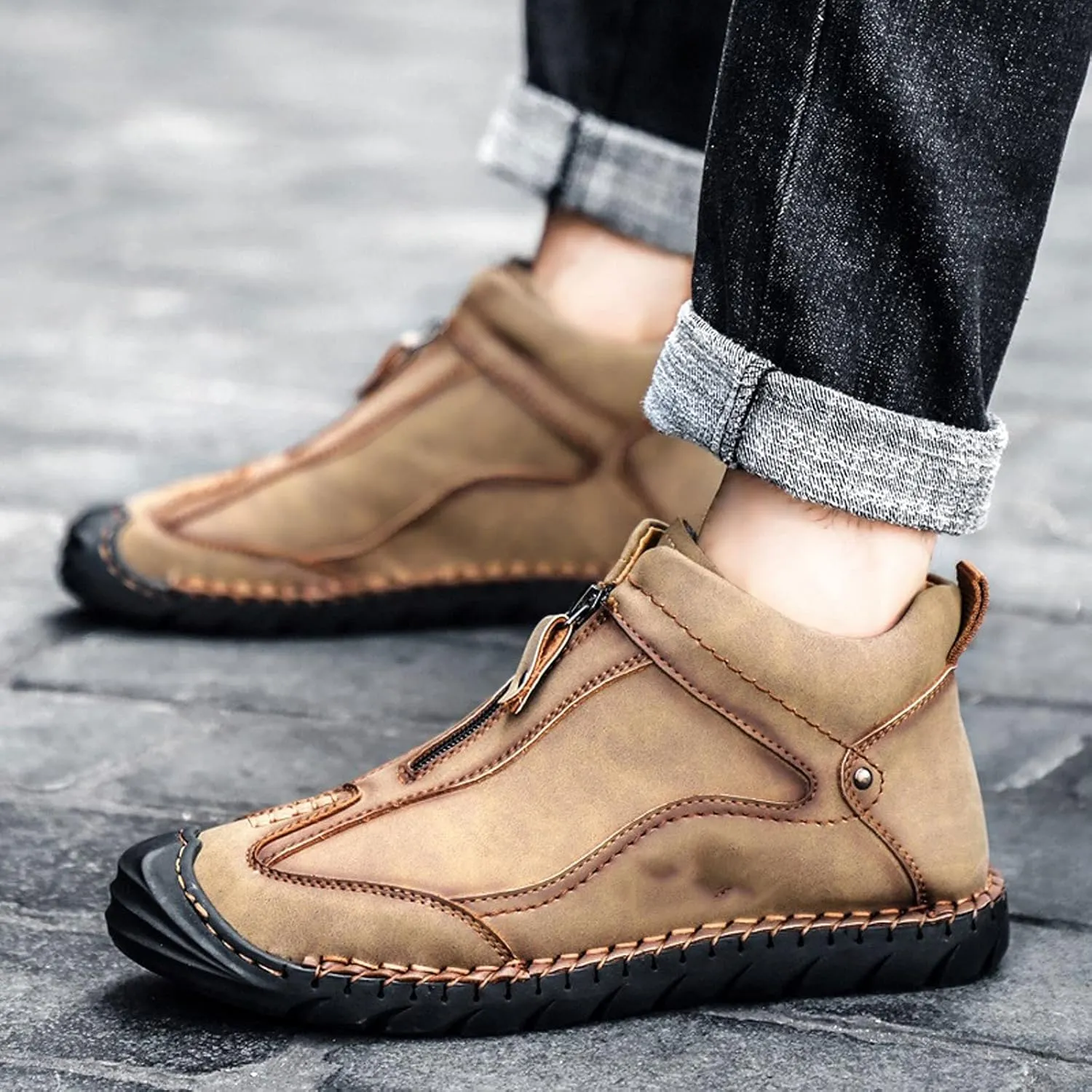 Mens Boots Men's Boots Comfortable Men Ankle Boots Thick Plush Warm Snow Boots Leather Autumn Outdoor Man Motorcycle Boots