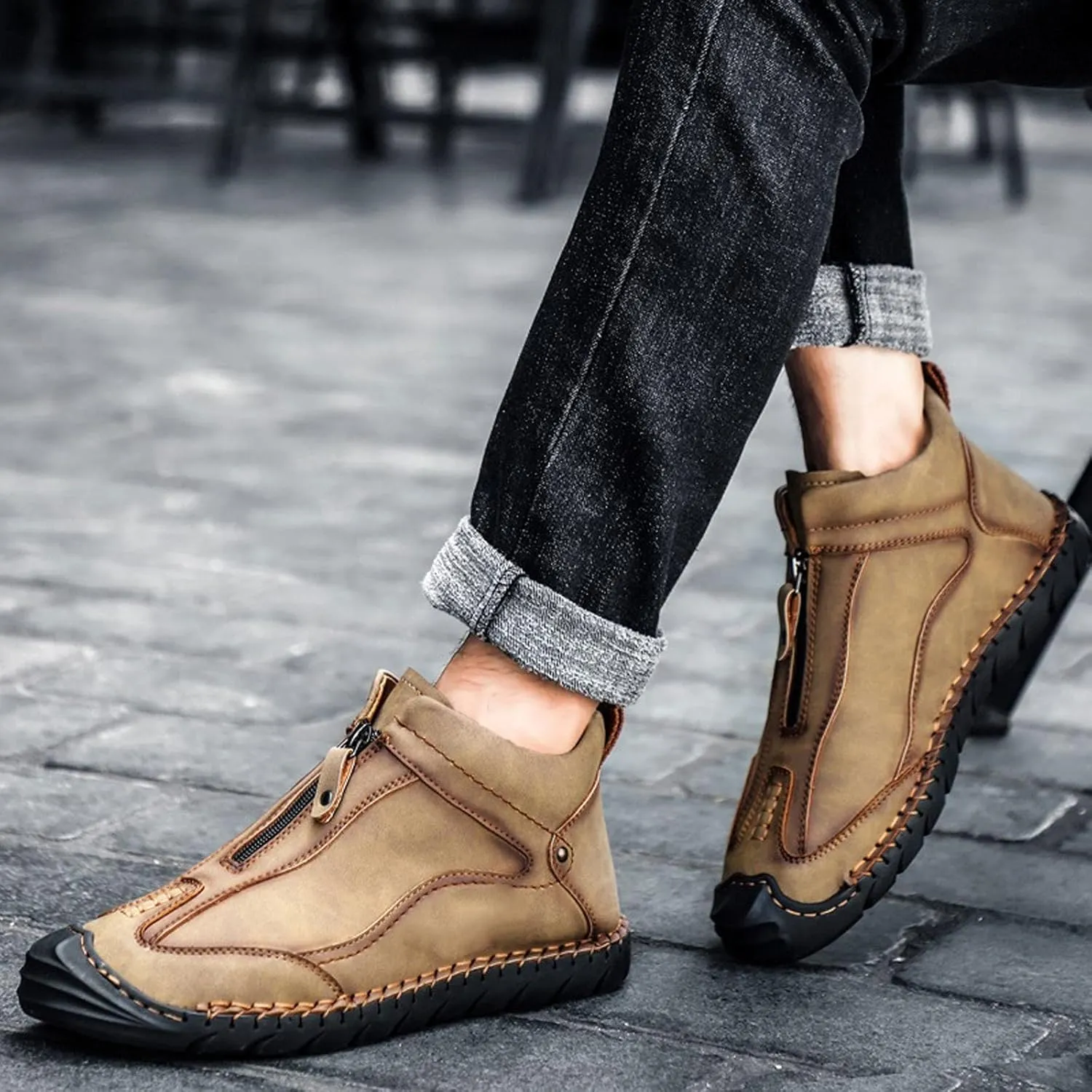 Mens Boots Men's Boots Comfortable Men Ankle Boots Thick Plush Warm Snow Boots Leather Autumn Outdoor Man Motorcycle Boots