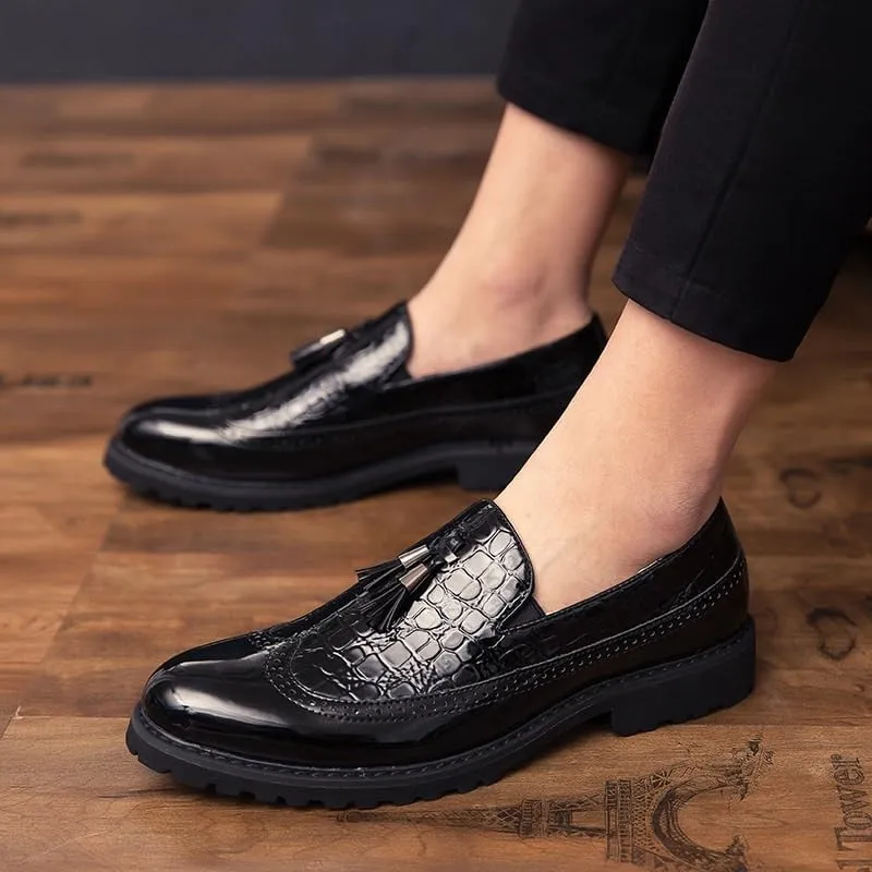 Men's Business Casual Loafers Patent Leather Formal Oxford Slip On Dress Shoes Office Working Premium Leather Derby