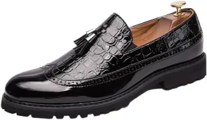 Men's Business Casual Loafers Patent Leather Formal Oxford Slip On Dress Shoes Office Working Premium Leather Derby