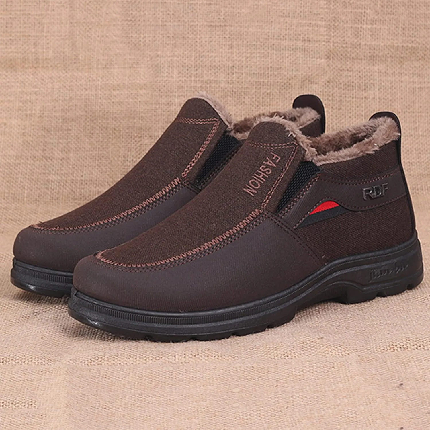 Men's Classic Plush Warm Boots Slip On Ankle Boots Fleece Lined Insulated Winter Flat