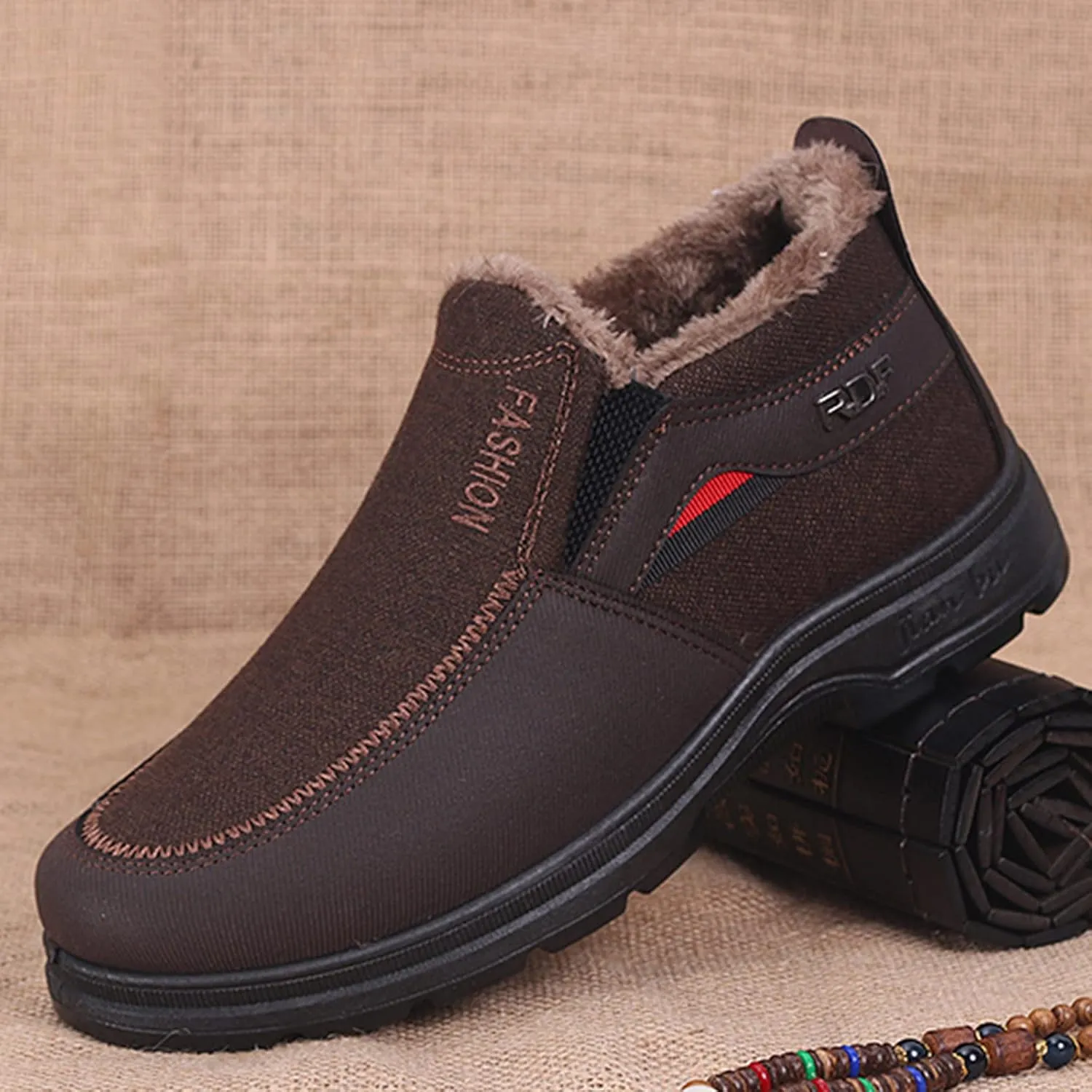 Men's Classic Plush Warm Boots Slip On Ankle Boots Fleece Lined Insulated Winter Flat