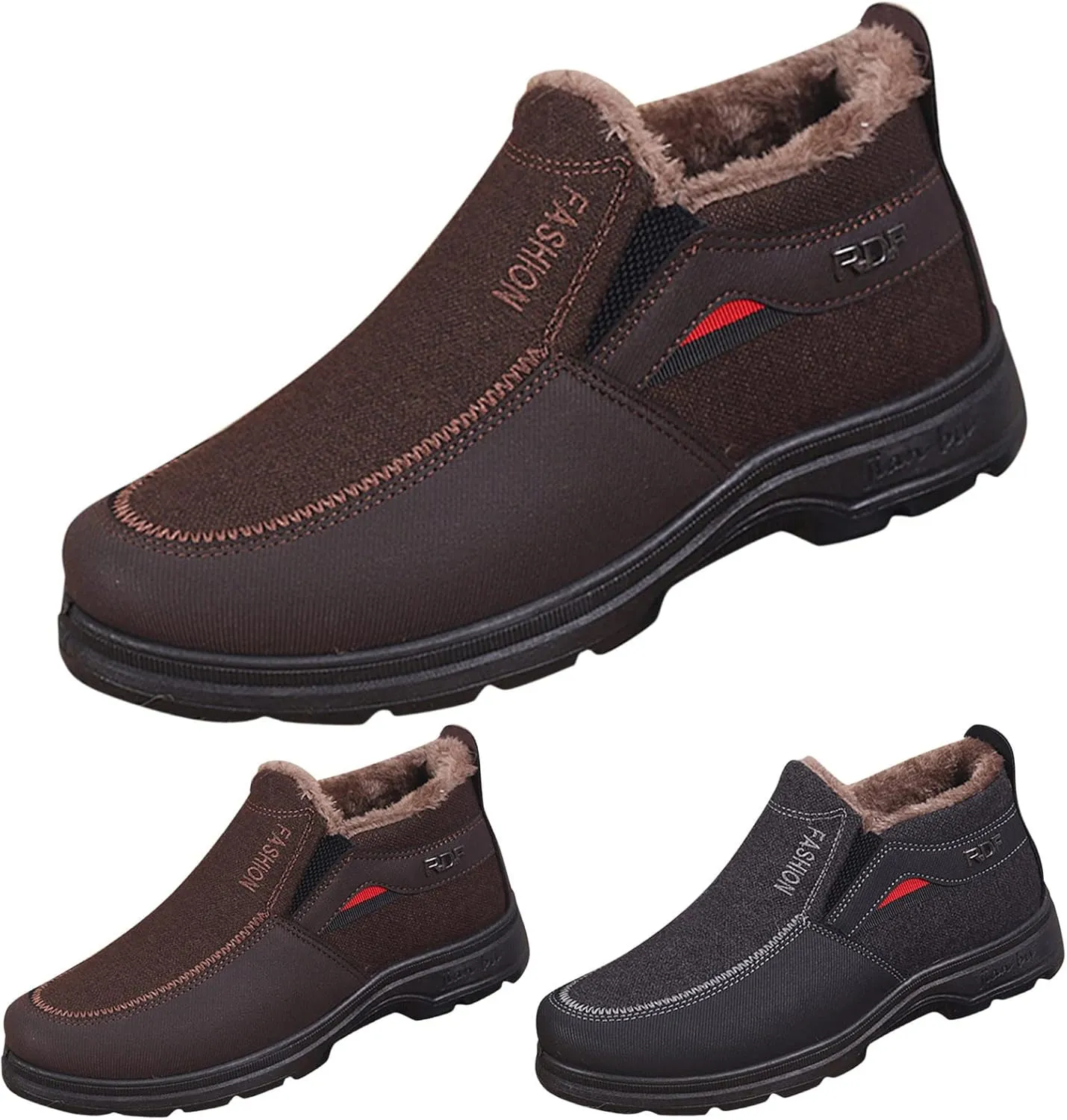 Men's Classic Plush Warm Boots Slip On Ankle Boots Fleece Lined Insulated Winter Flat