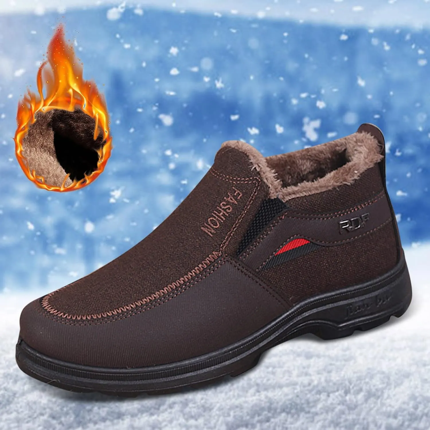 Men's Classic Plush Warm Boots Slip On Ankle Boots Fleece Lined Insulated Winter Flat